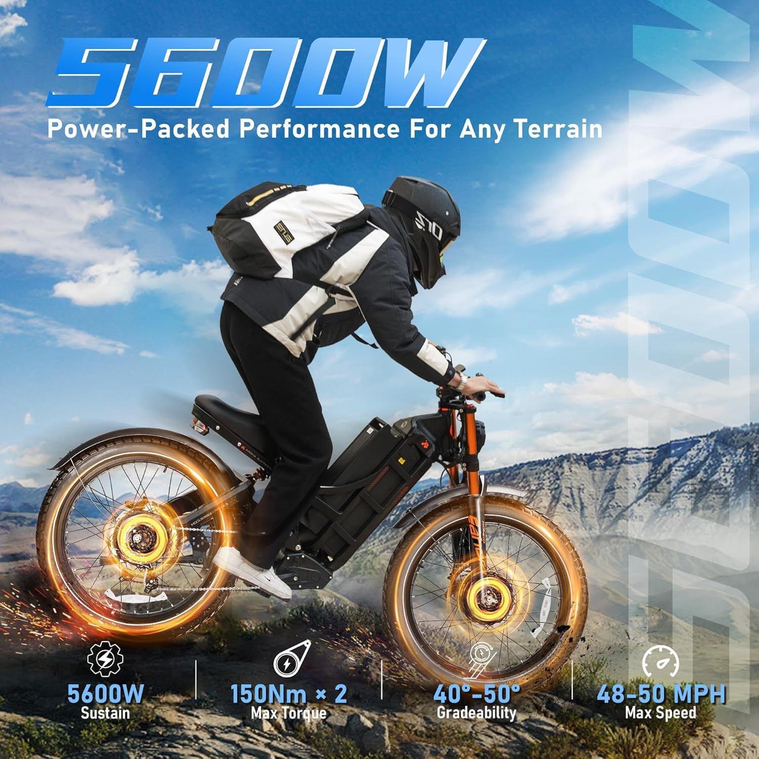 eAhora 2025 Romeo Pro 3/2 50/46Mph 5600W/4000W Dual Motor Electric Bike for Adults, 60V 80Ah/52V 70Ah 200-235 Miles Long Range E Bike, 26 * 4.0" Fat Tire Electric Mountain Bike, Hydraulic Brakes