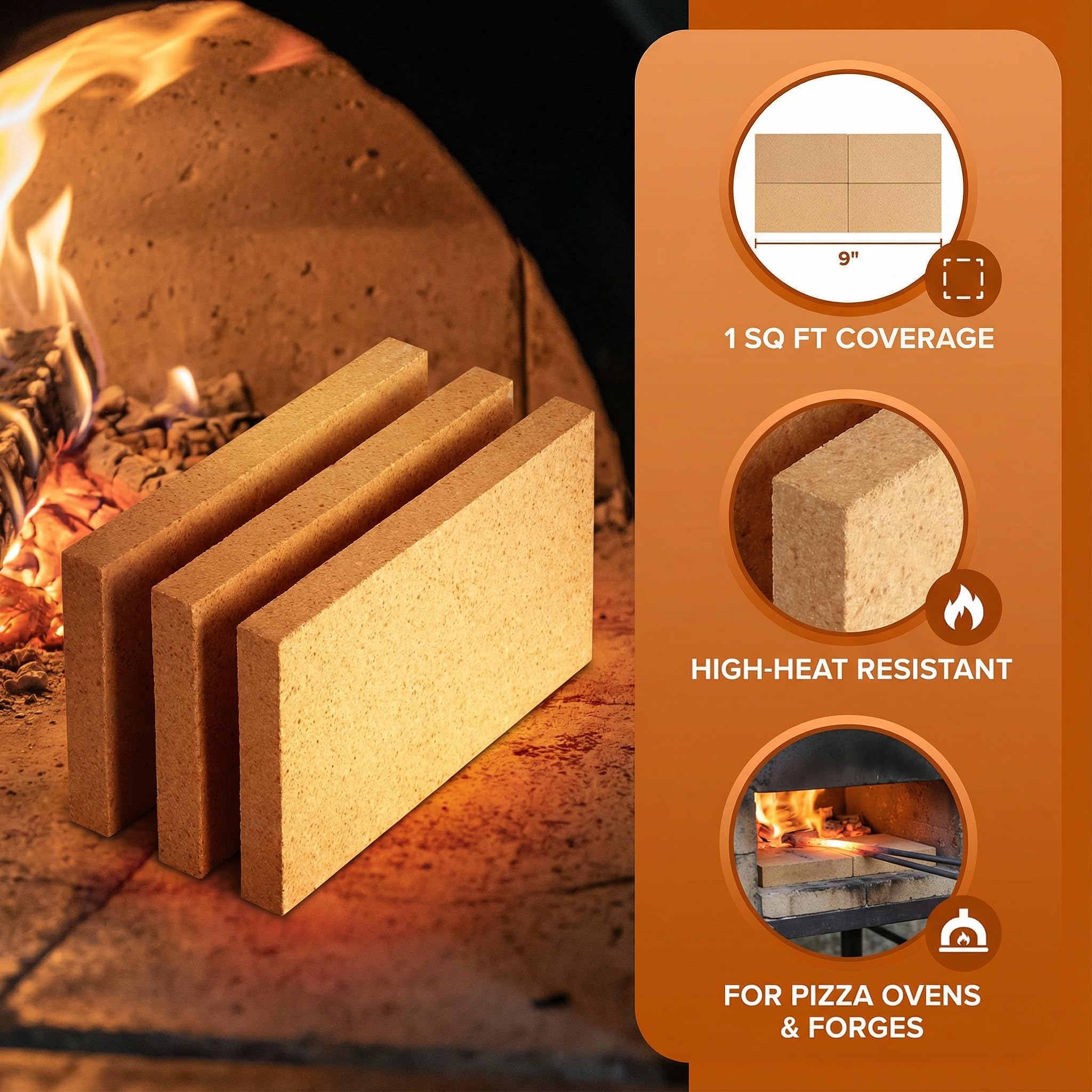Paquete de 6 ladrillos refractarios de alta temperatura aislantes de 1,648.9 °C – 9 x 4.5 x 1.25 pulgadas ladrillos refractarios de arcilla refractaria para horno de pizza, estufa de leña