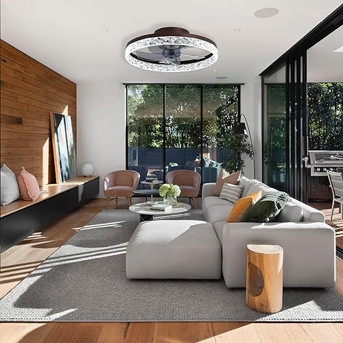 Miniatura 8 de PSHRFANST Ventilador de techo de 19.7 pulgadas con luces, LED regulable de 6 velocidades, con control remoto, ventilador de perfil bajo de montaje