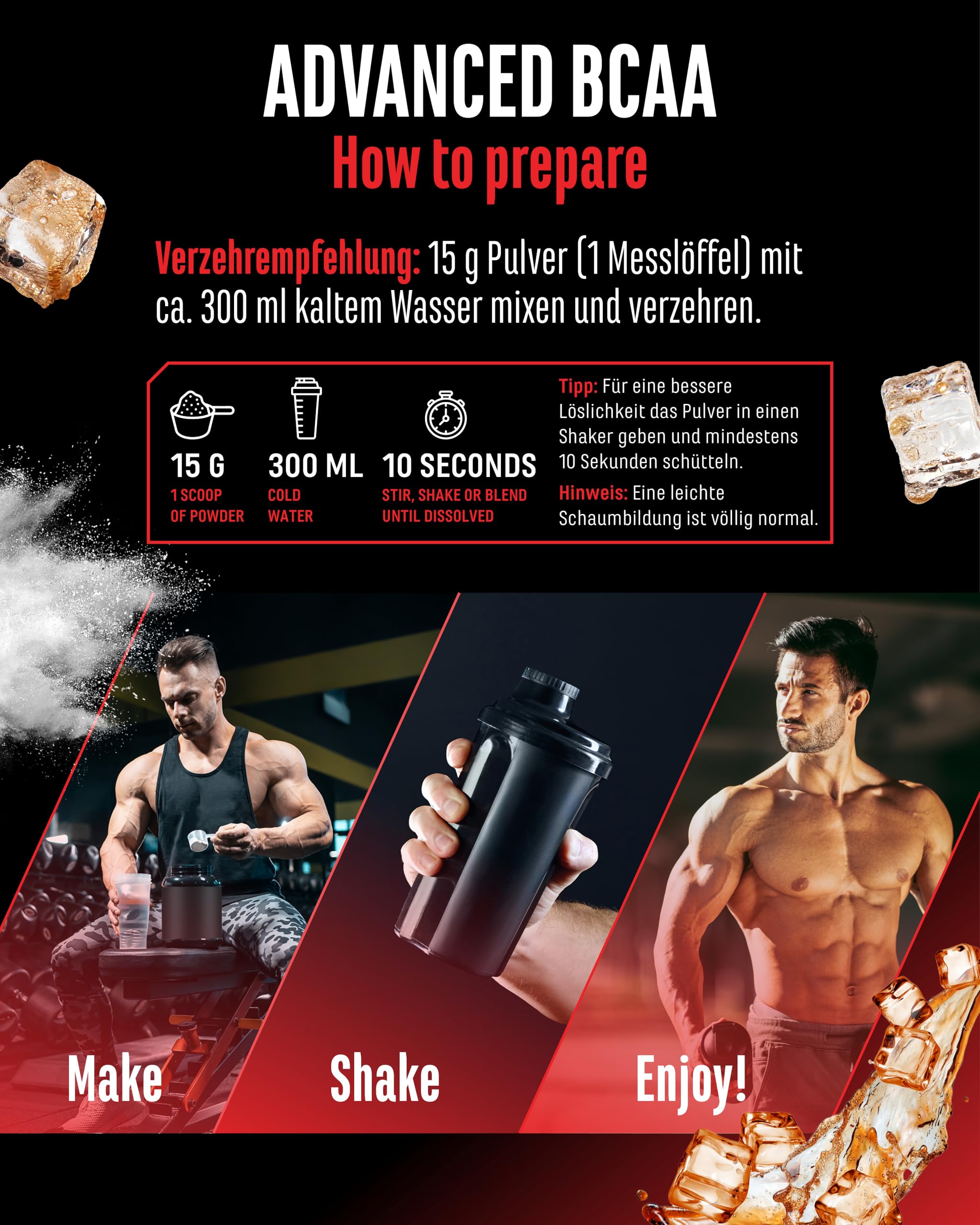 Advanced BCAA Pulver 450 g - 2:1:1 Aminosäuren mit L-Glutamin & Taurin - Instant BCAA, sehr gute Löslichkeit & Geschmack - Vegan - 30 Portionen (Cola) | mit Taurin & Glutamin, Cola, 13.500 mg Aminosäuren pro Portion, Instant löslich, vegan, 30 Portionen