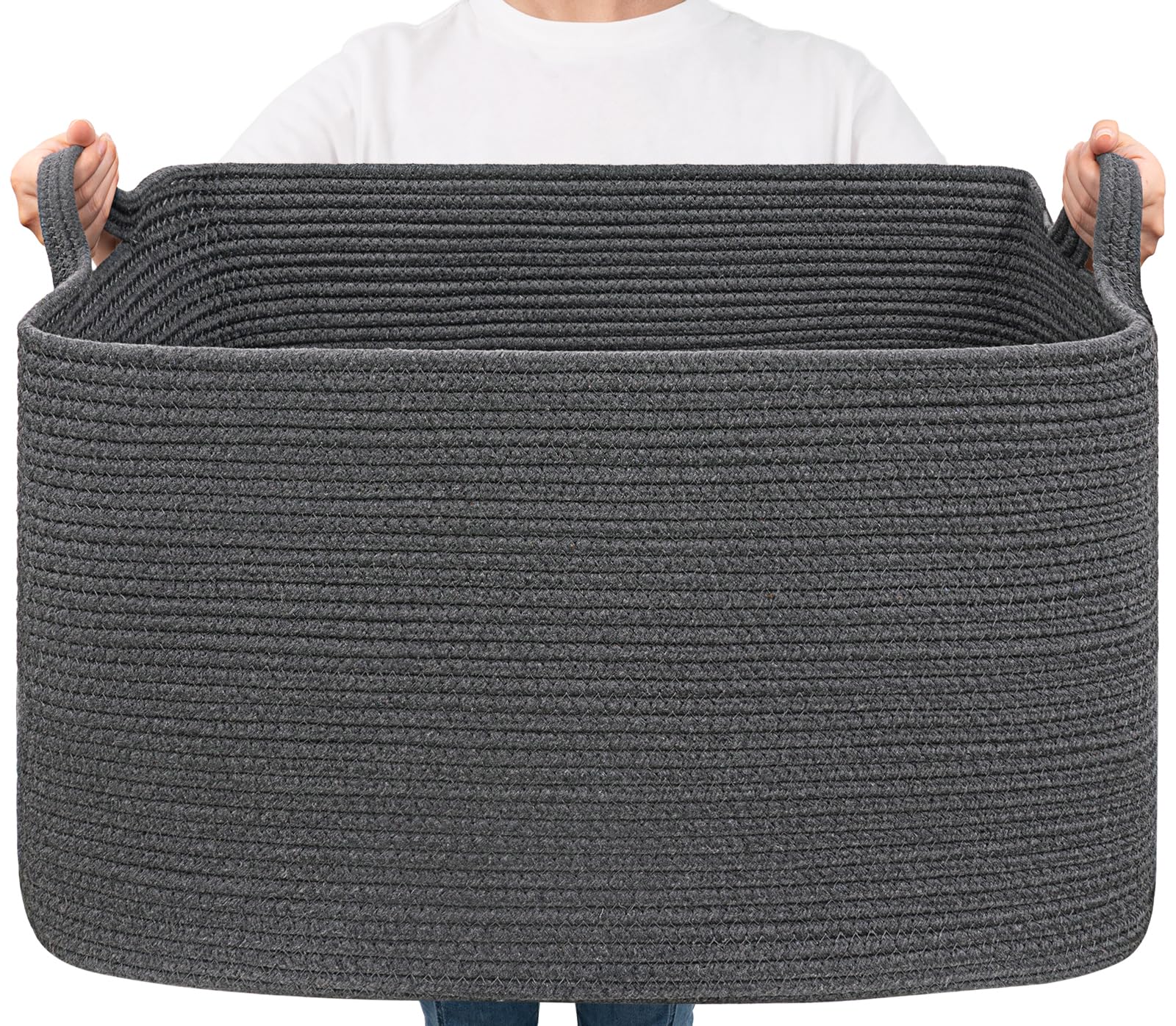 TIMEYARD Aufbewahrungskorb, 85 L Faltbarer Wäschekorb, Square Laundry Baskets, Geflochtener Korb, Wäschekorb Kinderzimmer, Aufbewahrungskorb Kinder für Spielzeug, Dunkelgrau