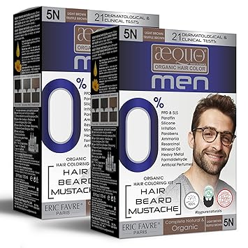 byPureNaturals Aequo Organic Cream Hair Colour 5N Light Brown for Men,170 ML| Natural Long Lasting Permanent Color for Hair, Beard & Mustache| 100% Grey Coverage| PPD & Ammonia Free Pack of 2