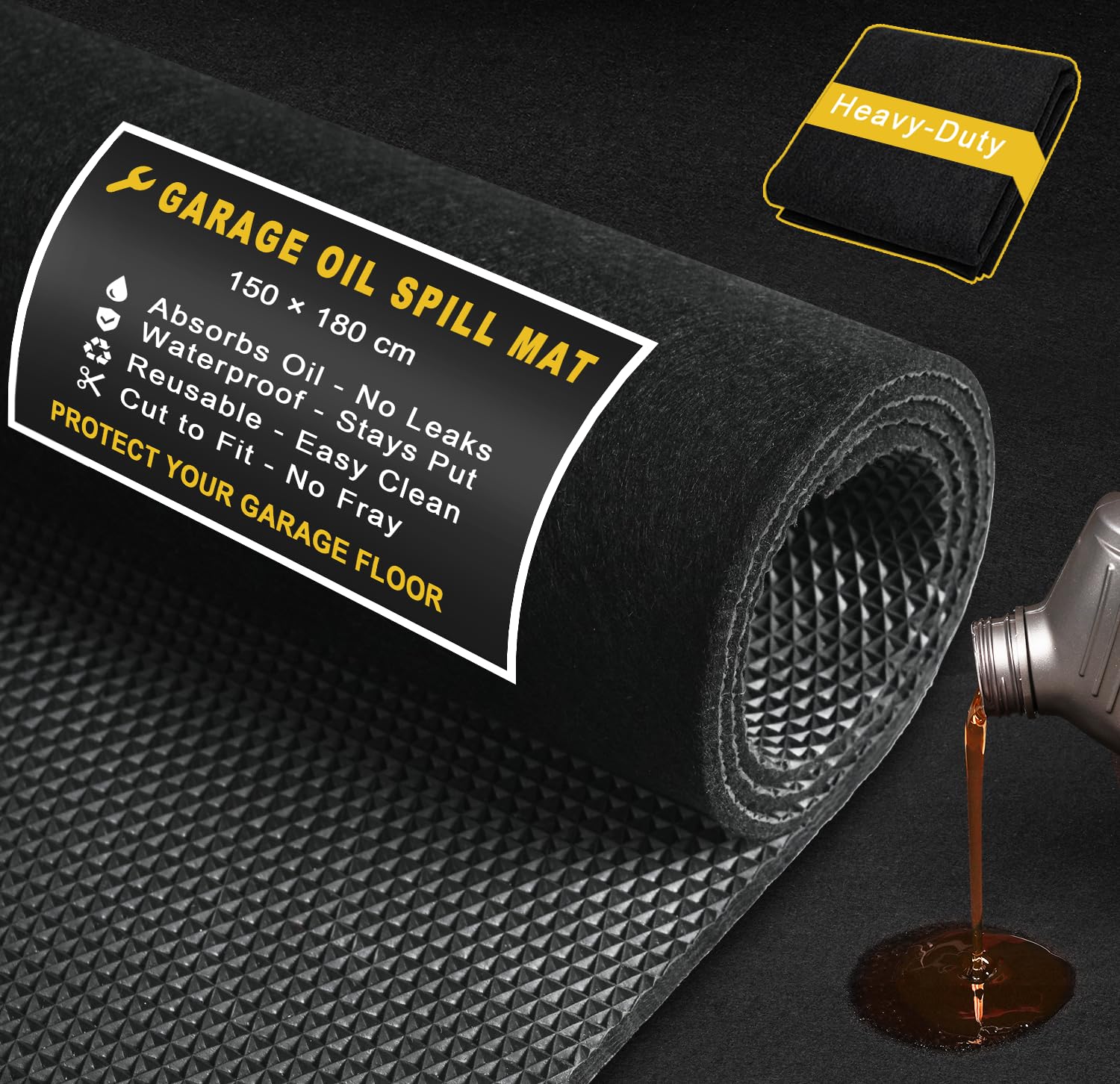 Alfombrilla Absorbente para derrames de Aceite en Garaje, Alfombrilla Protectora para Suelos 120 x 150cm | Almohadilla Absorbente de Alta Resistencia, antiderrames e Impermeable,Negro