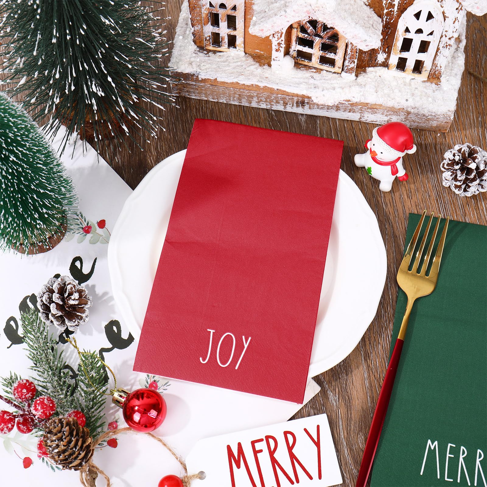 Whaline Lot de 150 serviettes de table jetables en papier pour invités de Noël Rouge/vert/blanc