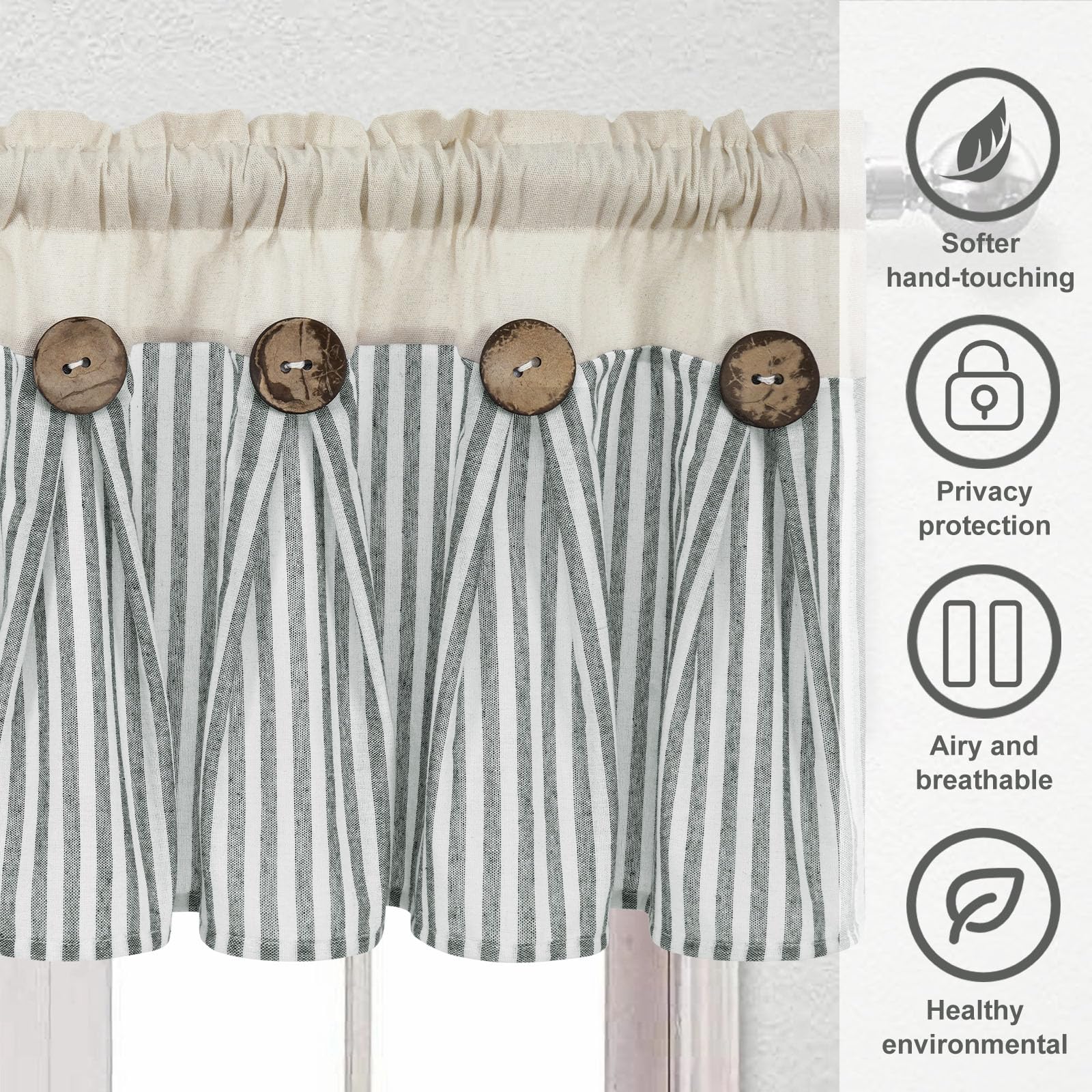 Mantovana In Finto Lino Con Nappe, 43cm - Tendina Corta Per Cucina, Soggiorno O Bagno, Stile Rustico - Foto 3