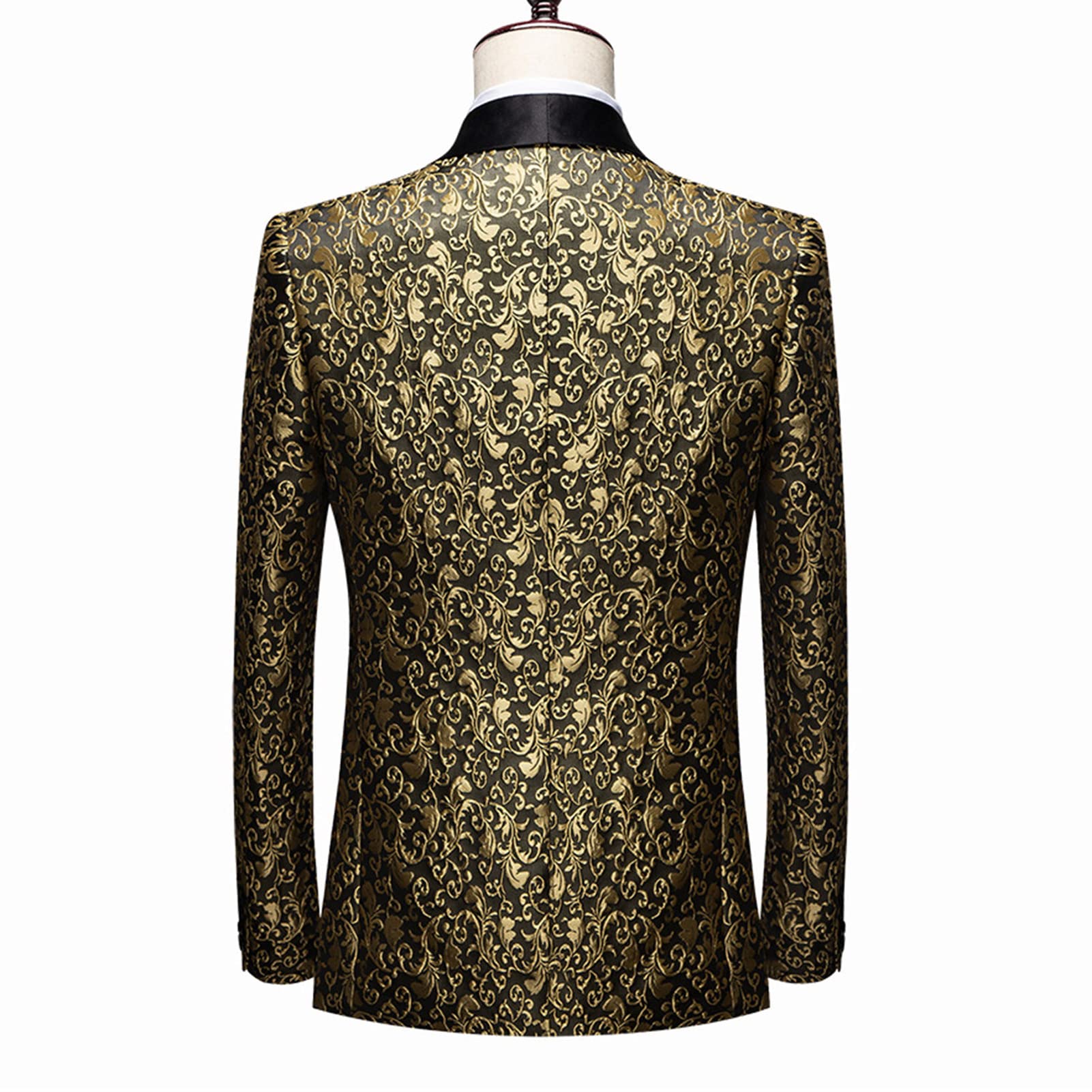 Men Floral Dress Suit Jacket Stylish Lapel Luxury Dinner Party Blazer Slim Fit Printed Wedding Sport Coat Tuxedo (Golden,X-Large)