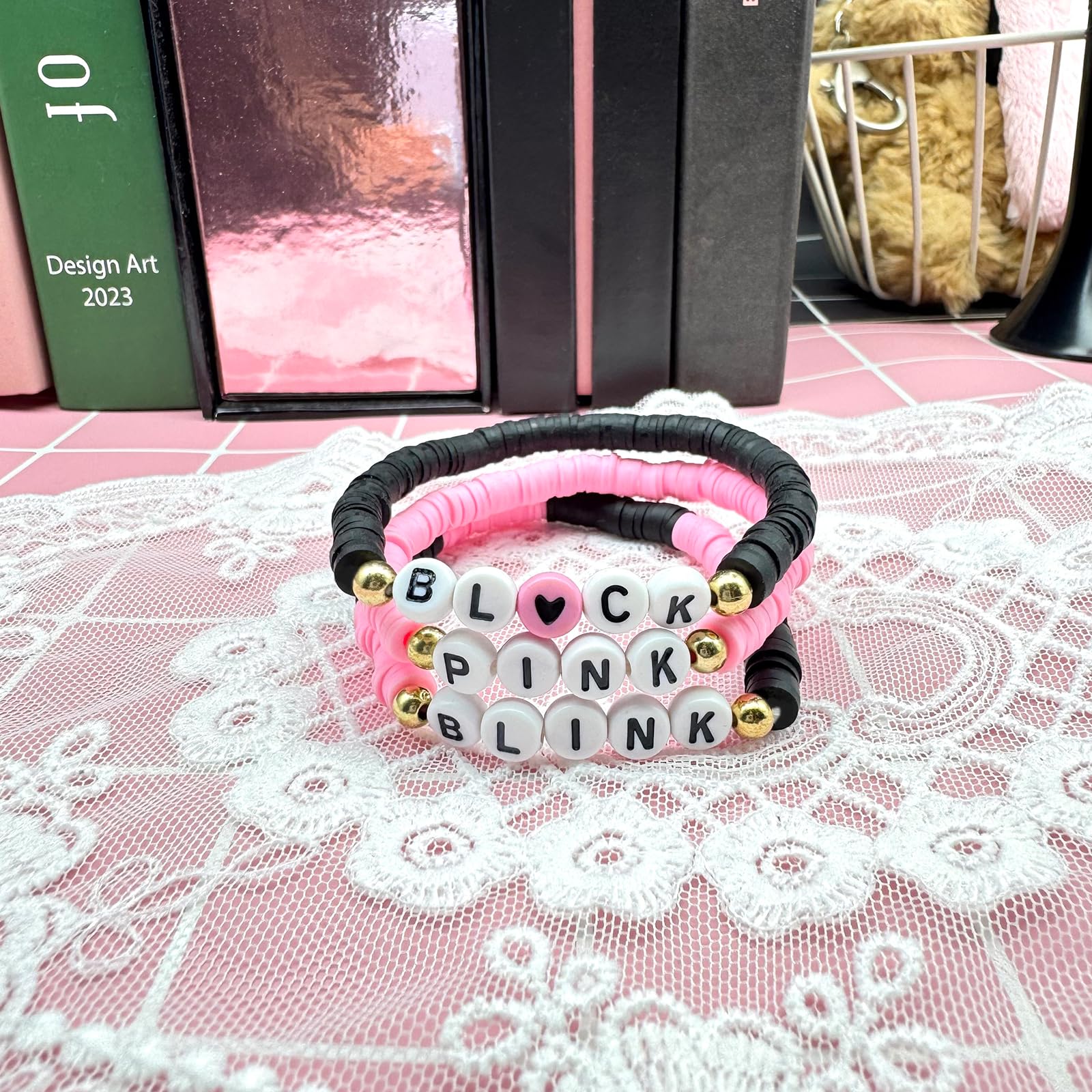 Czarny różowy zestaw bransoletek przyjaźni koreański pop Merch BP inspirowane prezenty dla fanów kobiet mężczyzn