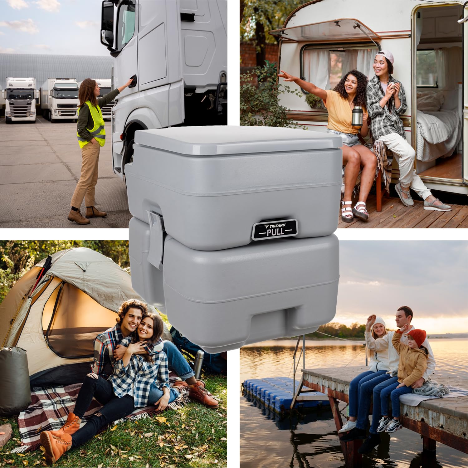TRIZAND Mobile Camping Toilette mit Deckel Campingtoilette mit Deckel Spültank 12 L Abwassertank 20 L Angenehme Sitzhöhe 120 Kg Tragkraft für Wohnmobile Boots Garten Hygienisch, Geruchsdicht