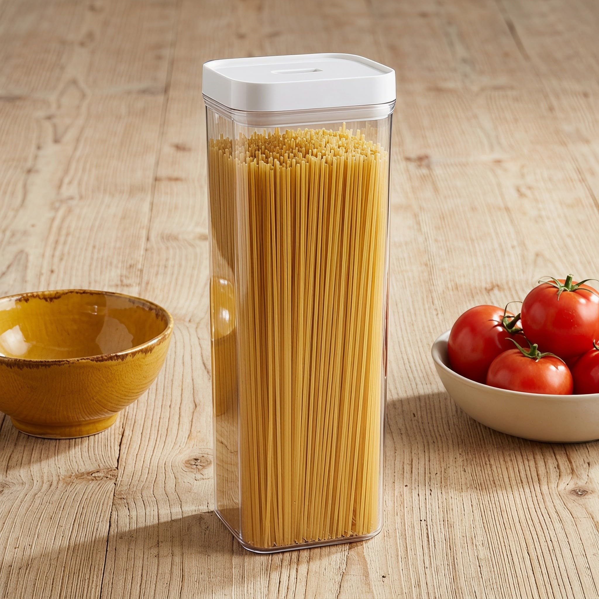 Lurrose 2 contenitori ermetici per pasta con coperchio, contenitore alto per spaghetti, barattoli trasparenti per conservare spaghetti, linguine, noodles e alimenti secchi