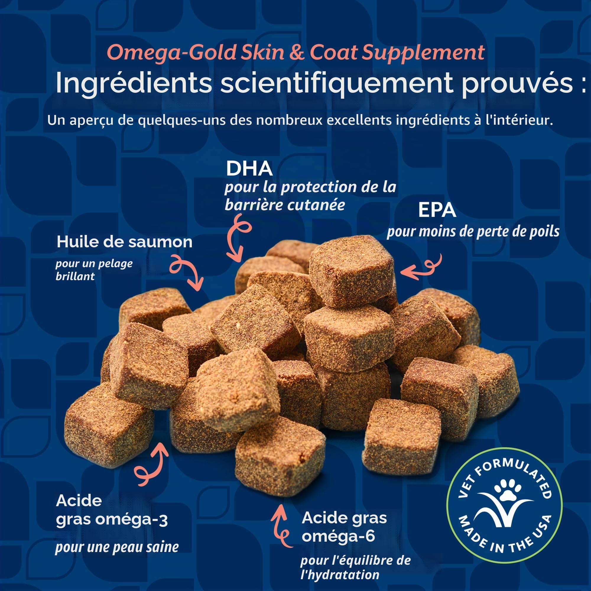 Omega Gold Complément alimentaire peau et pelage pour chiens – Huile de saumon avec acides gras oméga-3 et oméga-6, DHA et EPA pour une peau saine, un pelage brillant, une santé des articulations et