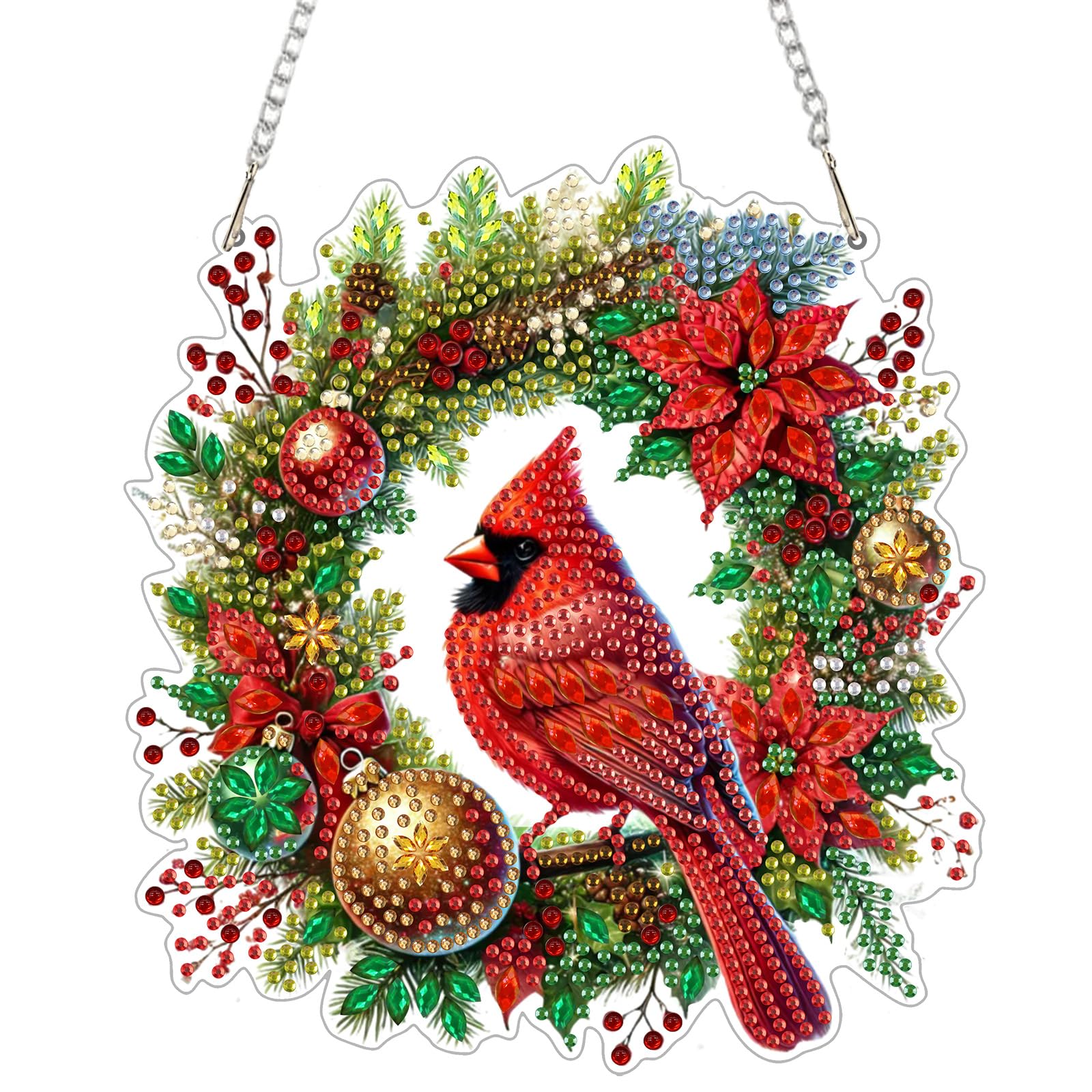 GHHKUD Kardinäle Diamond Painting Fensterbilder Beidseitige, Weihnachten Diamond Painting Anhänger mit Kette, Diamant Malerei Bilder Kristall Fensterbilder, Wandbehang Kits für Fenster Wand Decor