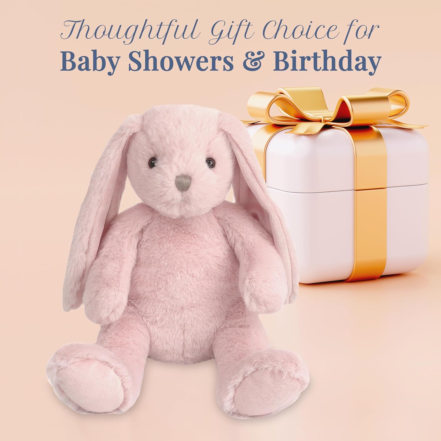 MON AMI Rosie The Bunny Stuffed Animal | 13-Inch Soft Pink Rabbit Plush Toy | Huggable Bunny Plush for All Ages | Cuddly Easter & Nursery Décor for Birthdays or Baby Showers - Image 6