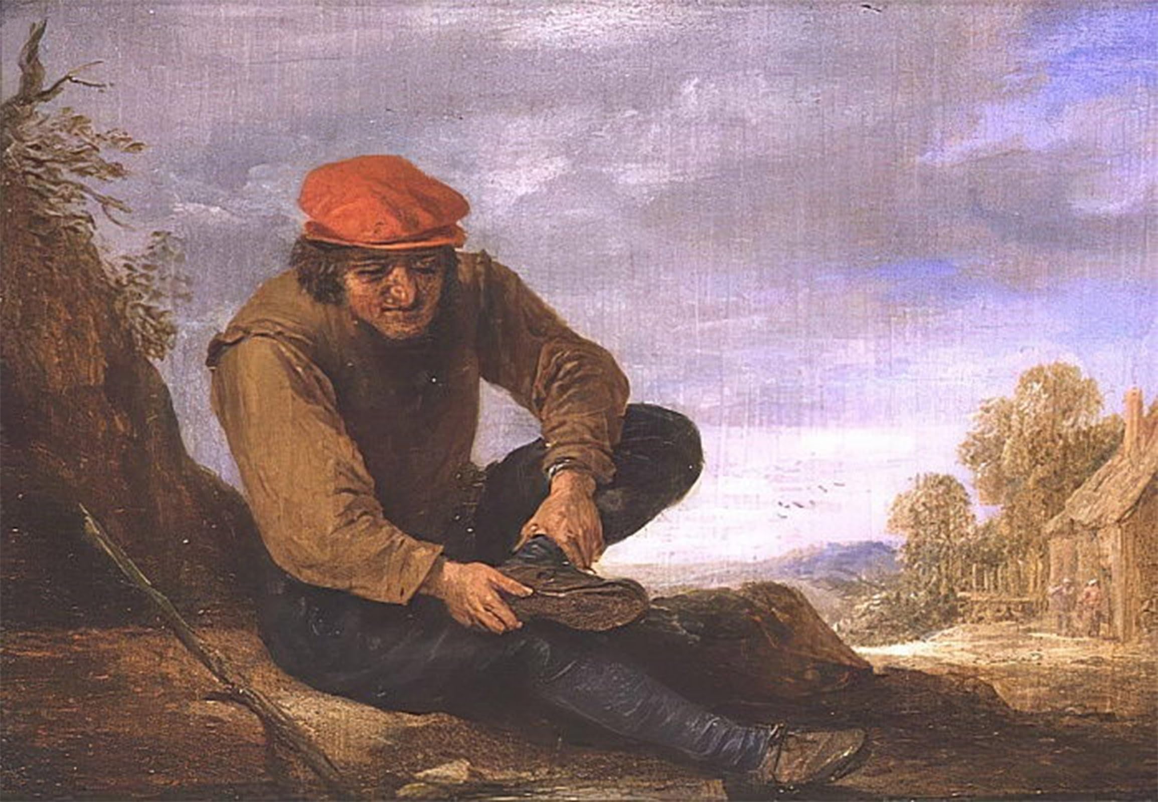 ARTXLXXBN Famous Print Painting Colorful Art Print Seated Man Removing His Shoe by David Teniers the Younger Canvas Art Decorations for Home Decor 60x90cm