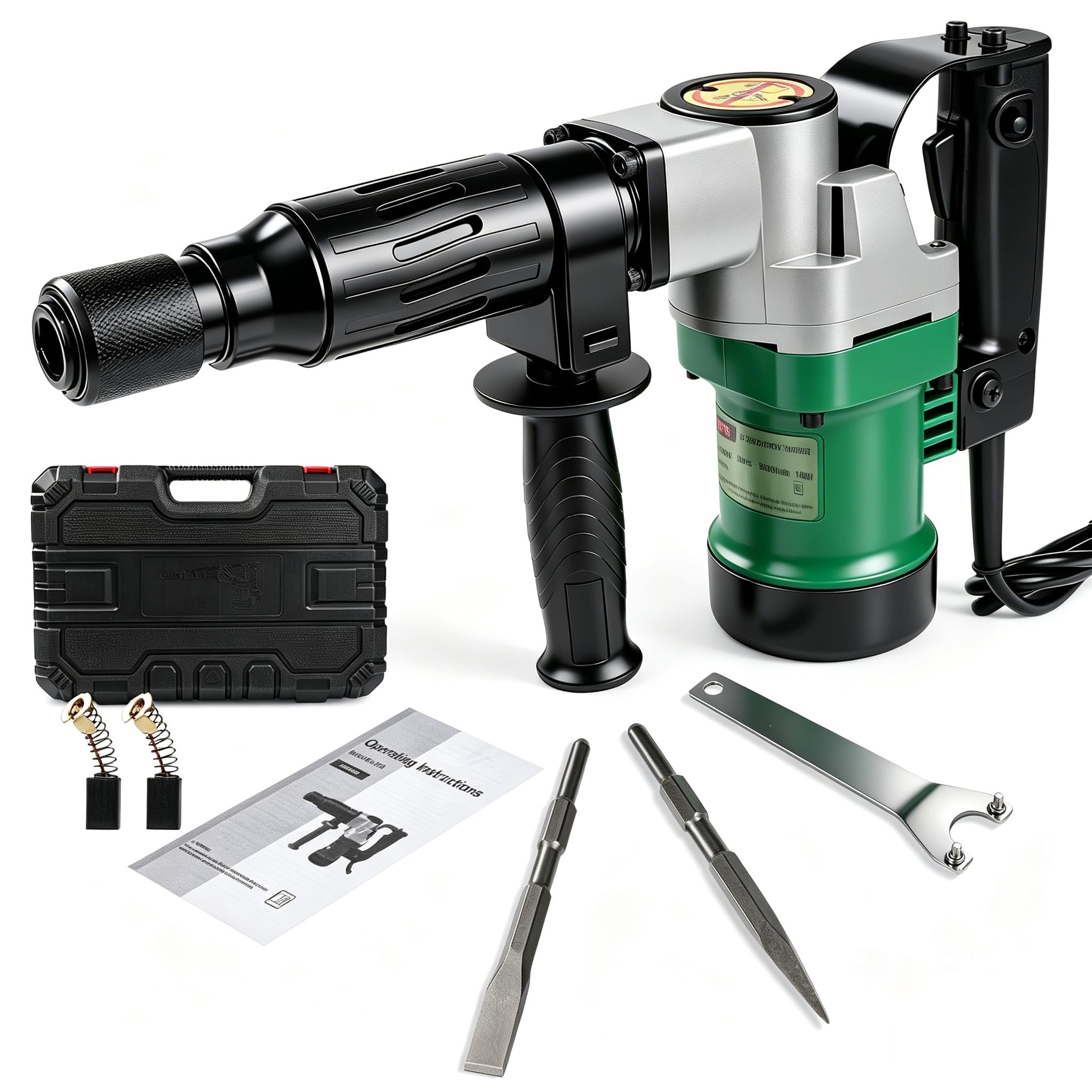 Martello Demolitori Sds-Plus 1400W 30J, 3 In 1 Set Martello Demolitori Elettrico Pesante, con Scalpello A Punta E Piatto, per Rottura E Demolizione di Piastrelle da Pavimento E Muro In Cemento