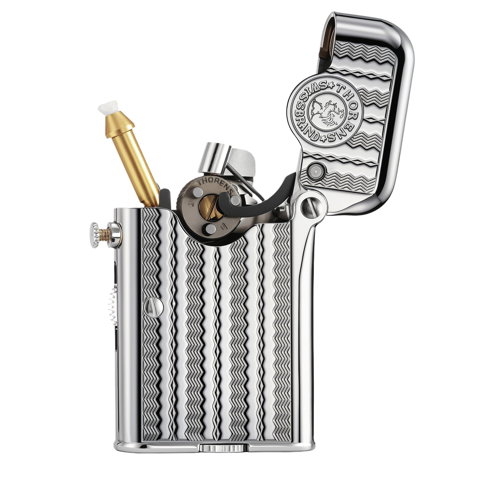 Thorens Gen7 Single Claw TELEFLAM Classic Brass Kerosene Pipe Lighter, Ejection Automatic Ignition, Soft-Flame, Refillable, Safety Lock, Gift Box, Flint Wheel, Birthday Present for Dad