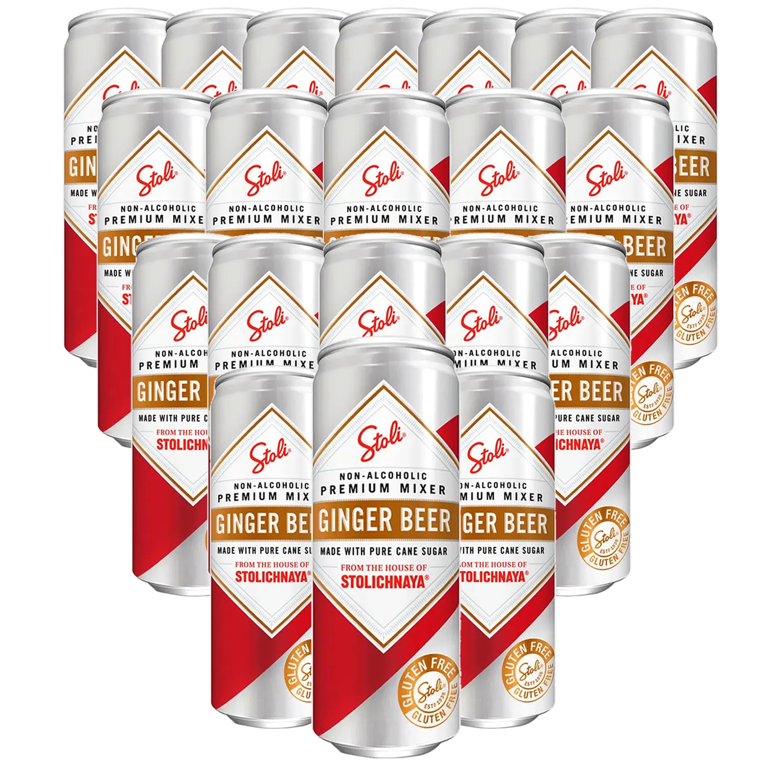 Stolichnaya Non - Alcoholic Ginger Beer 20 Pack - Crafted with Pure Cane Sugar, Gluten - Free, 12oz Cans from Stoli
