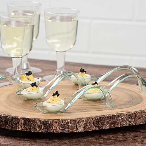 Vista 3 de Restaurantware Cucharas de lágrima de 5 pulgadas, 100 cucharas de estilete - Cucharas de degustación de plástico Seagreen desechables para bodas