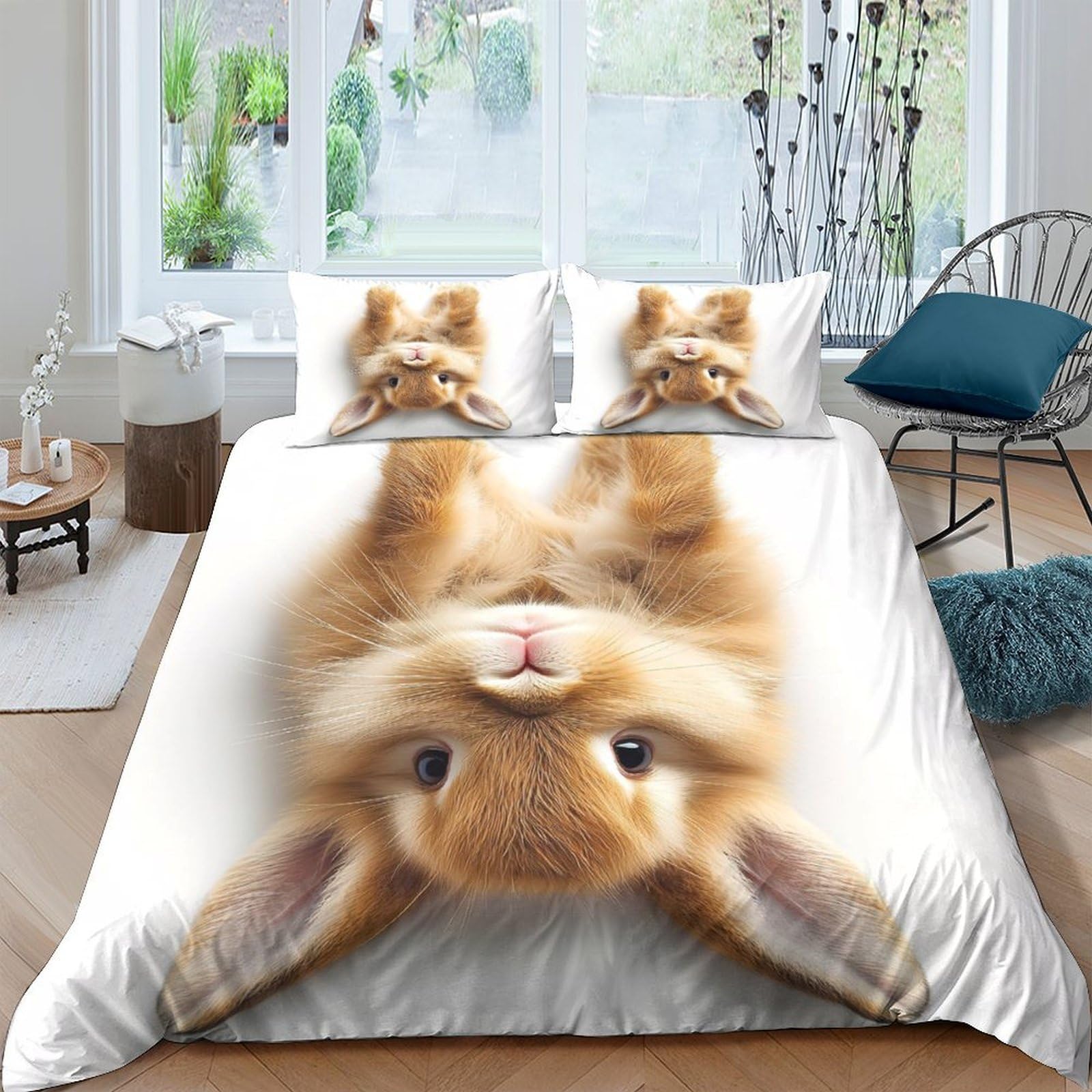 Ctjqhvkz Style-7 3D Printed Cute Bunny Fitted Sheet Microfiber Soft Breathable Animal Bed Cover For Bedroom Guest Room Decor Single（135X200cm）