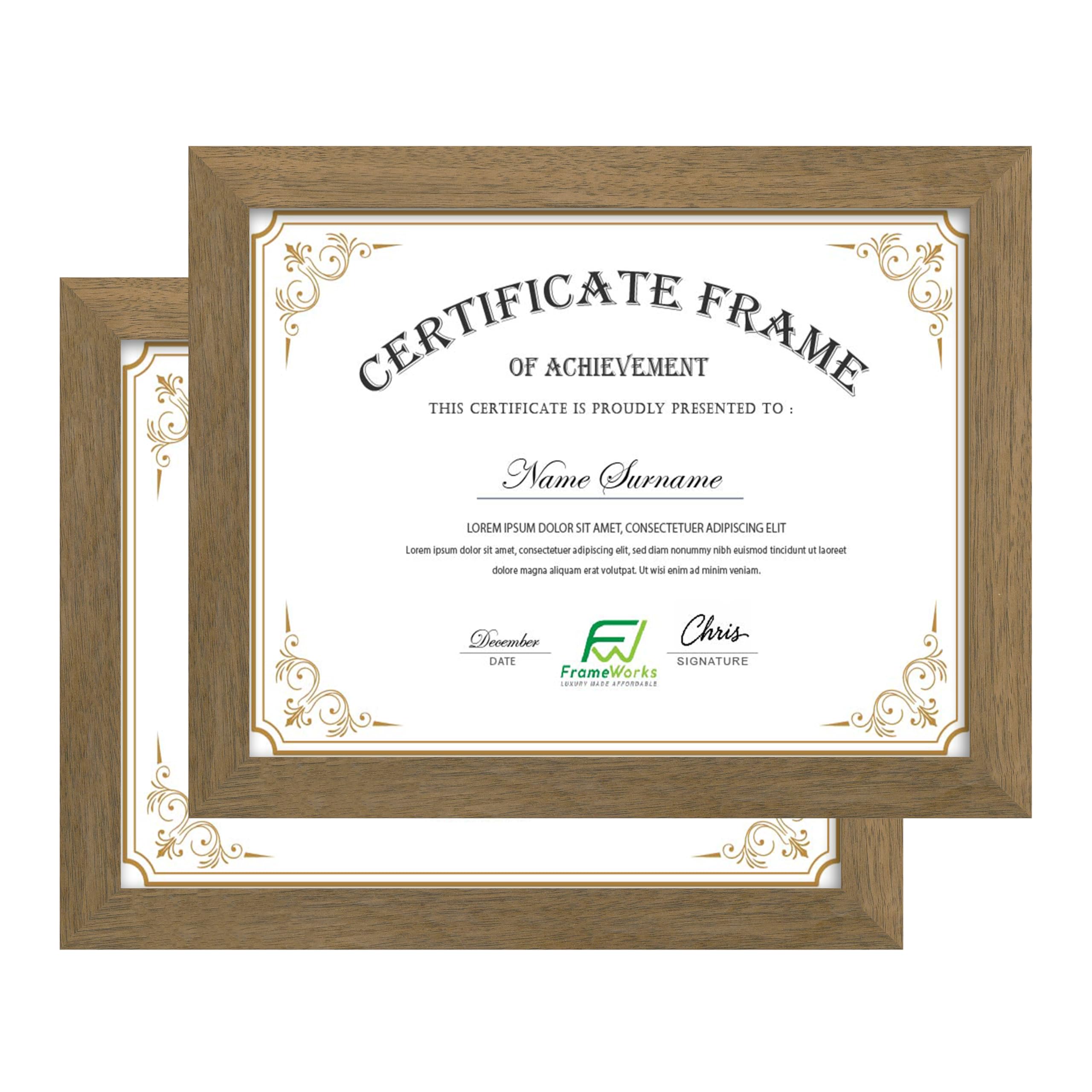 FrameWorks 8.5x11 Classic Wooden Document Frames Tempered Glass/Dark Oak / 2-Pack
