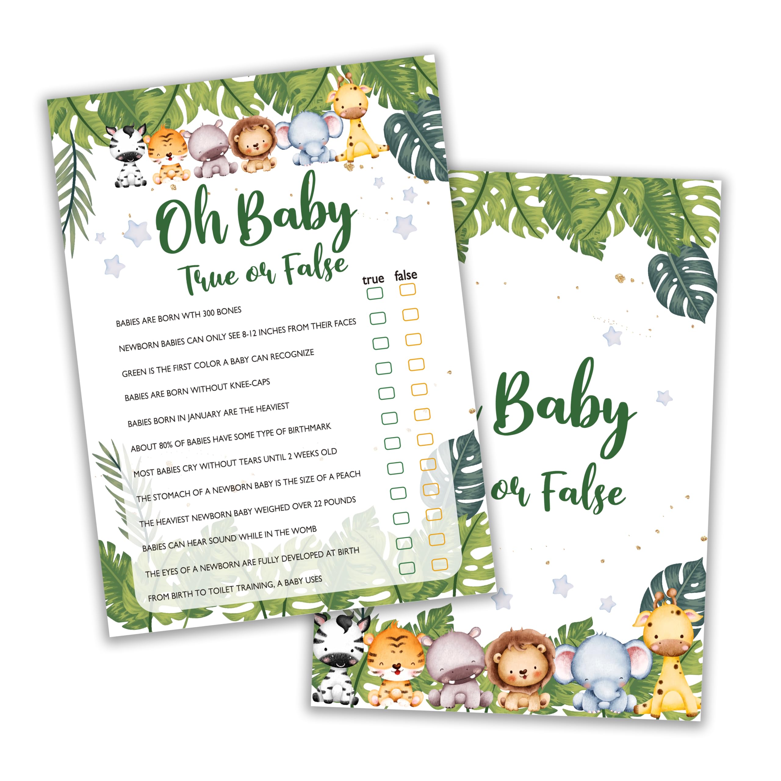 HRIOROII Safari Animals Baby Shower Games Cards, Oh Baby True Or False Game Cards for New Parents Babyshower Activity, Wildlife Gender Reveal Party