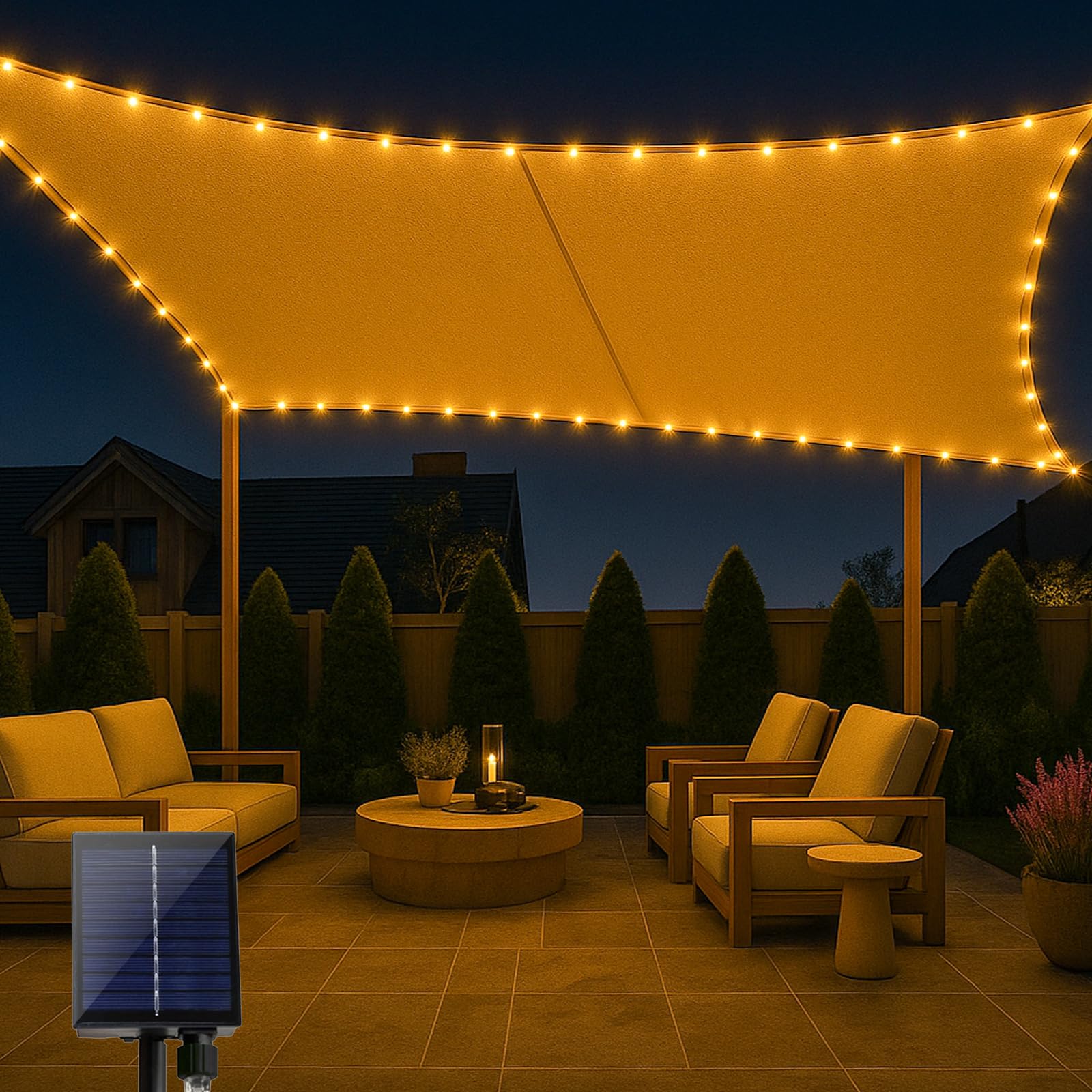 ABIUBIU Sonnensegel 2x3m mit 2-in-1-Solar-LED-Lichterkette-tagsüiber Sonnenenergiespeichern, abends automatische Beleuchtung | 98% UV-Schutz, wasserdicht &wetterfest für Garten/Terrasse