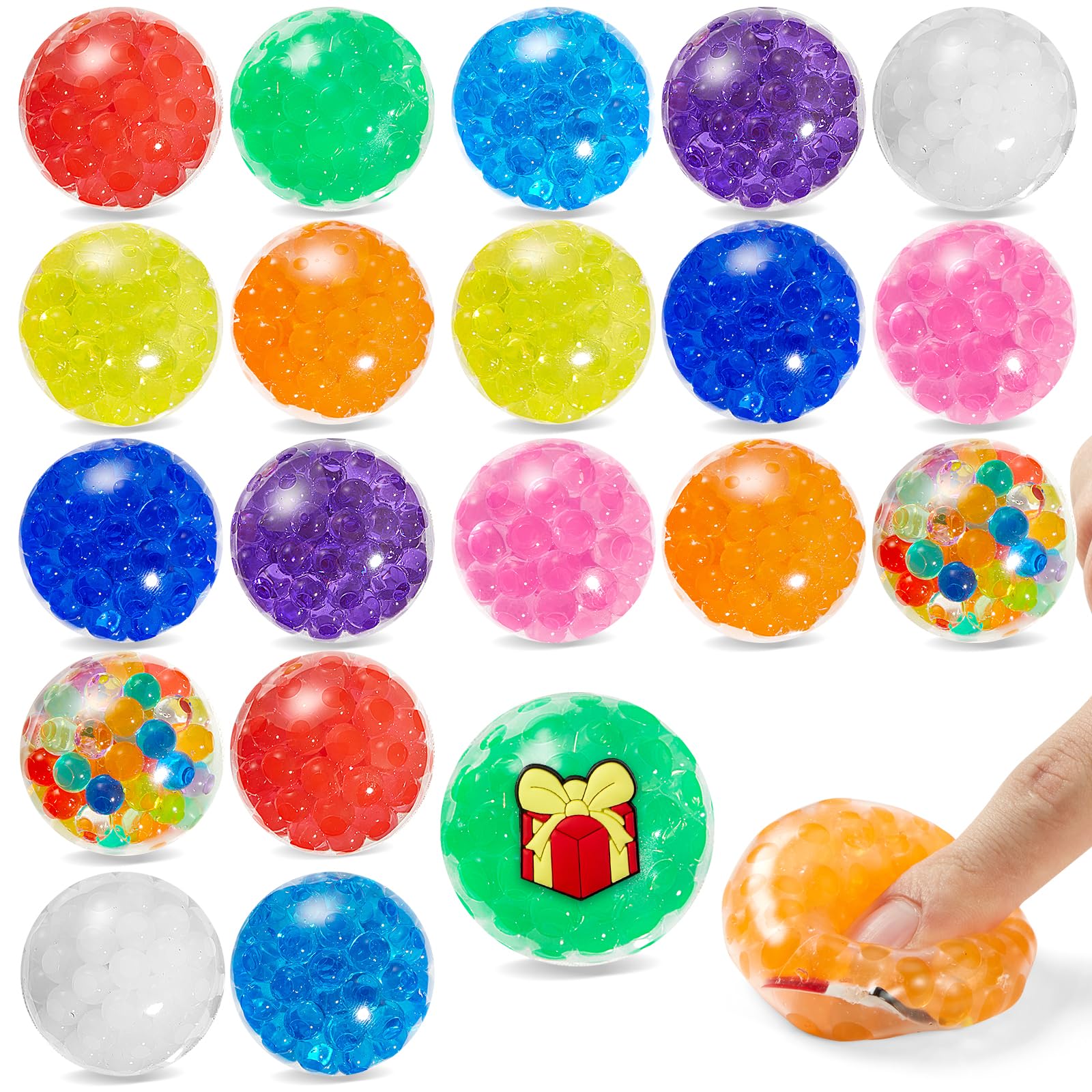 Stress Ball Fidget Toys for Kids: Party Bag Fillers Sensory Gifts Pack - Squishy Set Balls with Water Beads - Anxiety Relief for Autism Boys and Girls 20 PCS