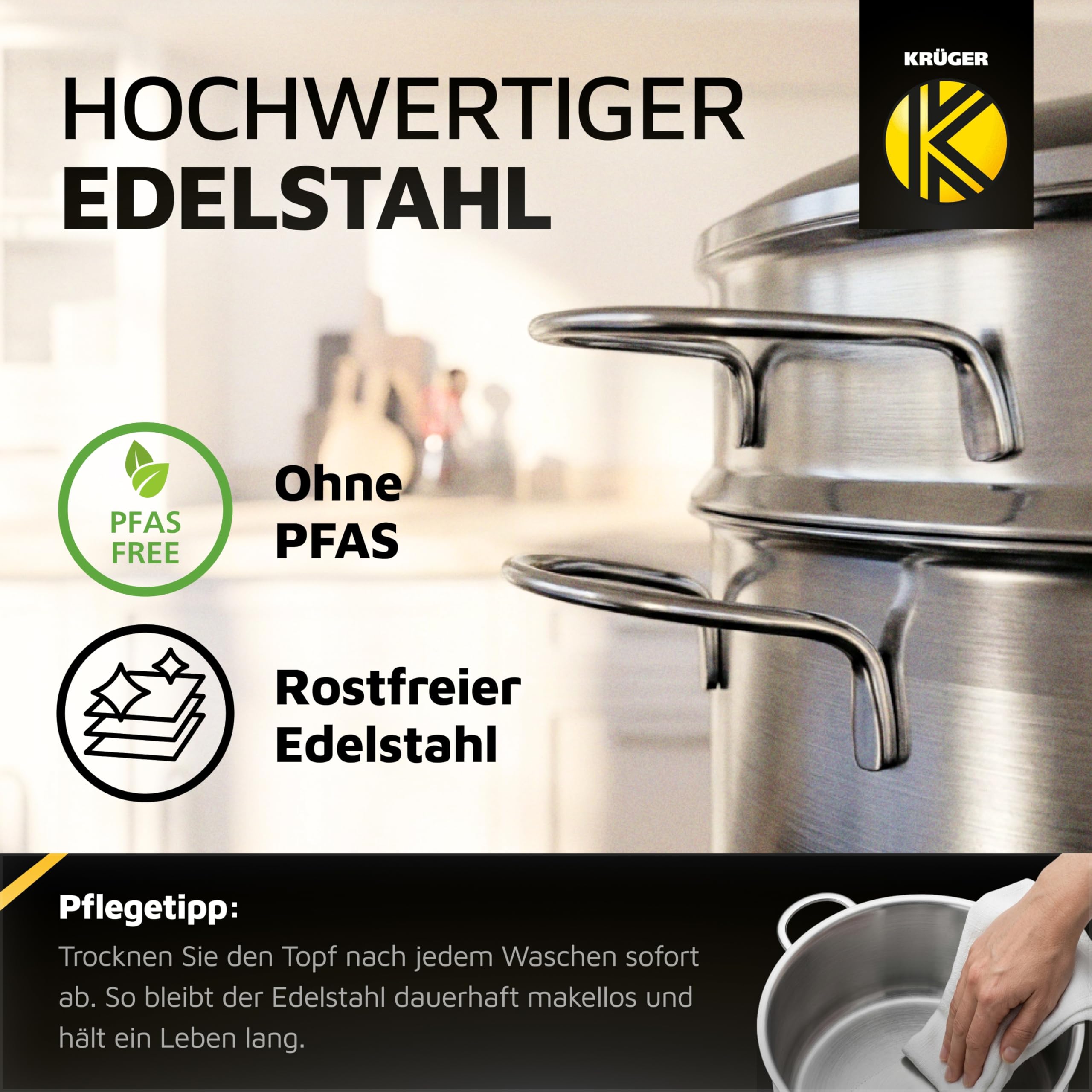 Krüger Spa - Pentola per Spaghetti in Acciaio Inox, 24 cm