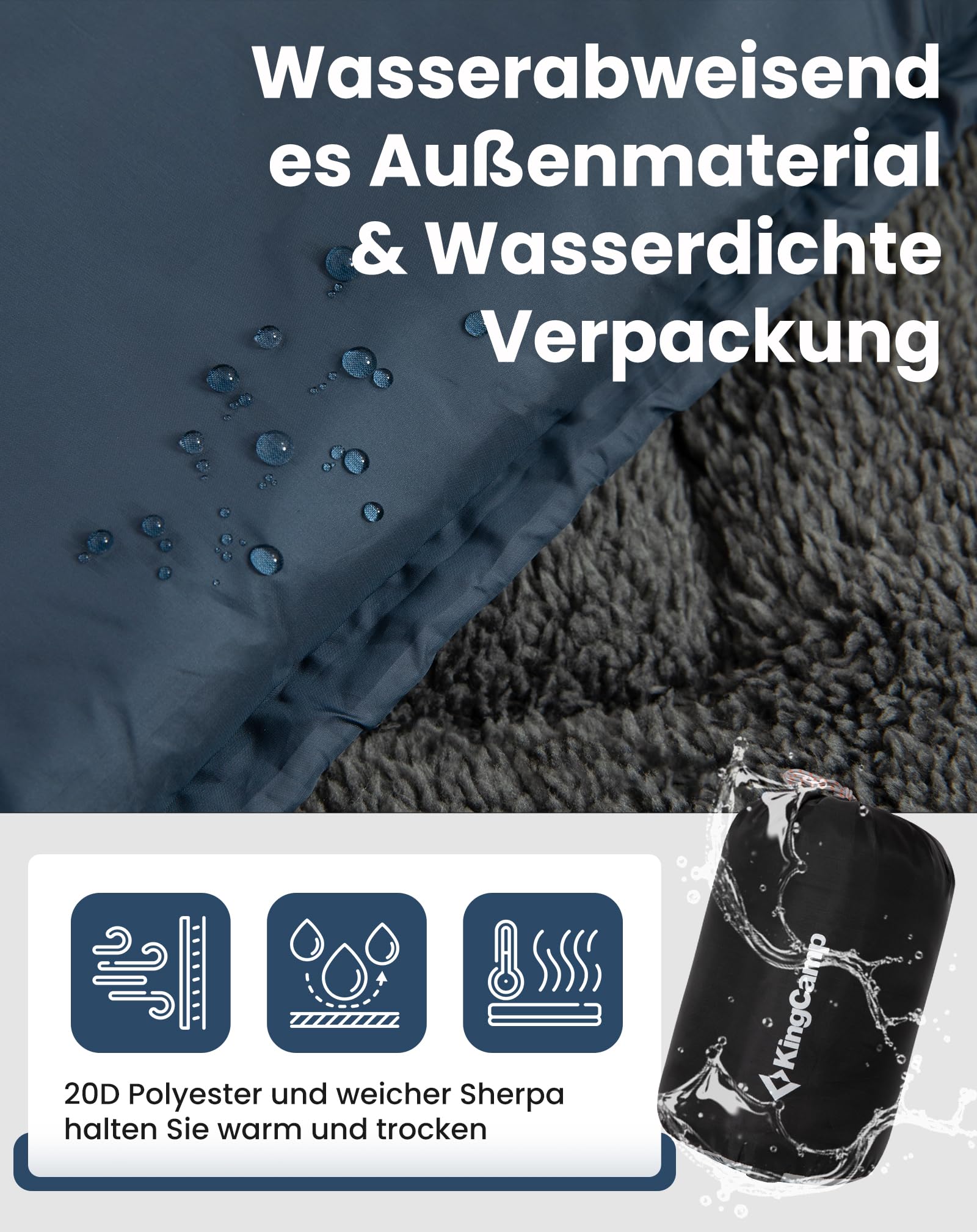 KingCamp Campingdecke Warm Thermal Sherpa & Ripstop,Extra Dick und wasserdichte, Reisedecke Ultraleicht,Große Outdoor-Decke für Camping, Picknicks, Strand, Stadien