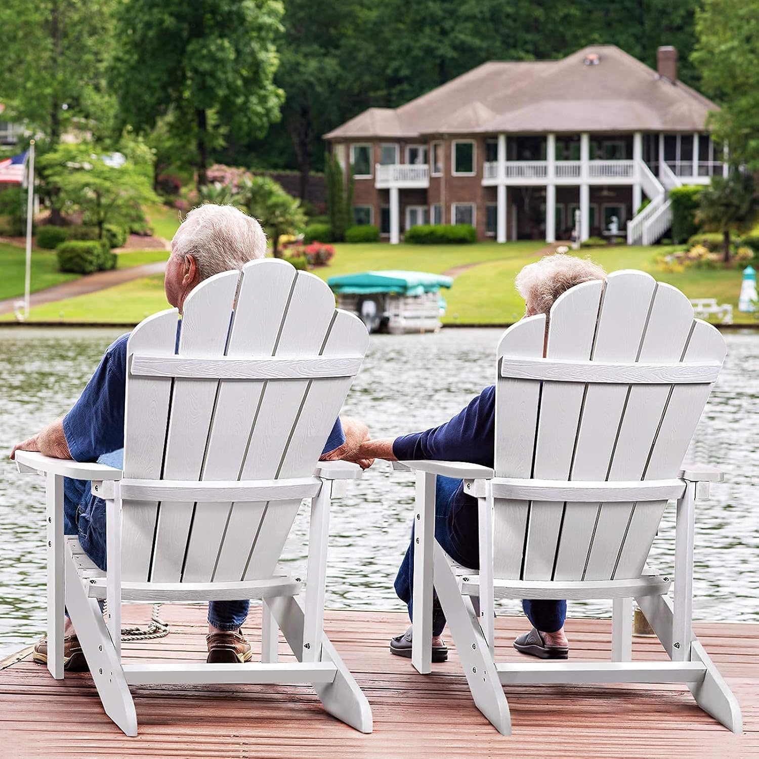 SNAN Adirondack Chair Weather Resistant with Cup Holder, Chair for Patio&Lawn & Garden,Poly Lumber,Fade-Resistant,All-Weather,Wood-Like Processing and Sturdy Outdoor Chair (White)