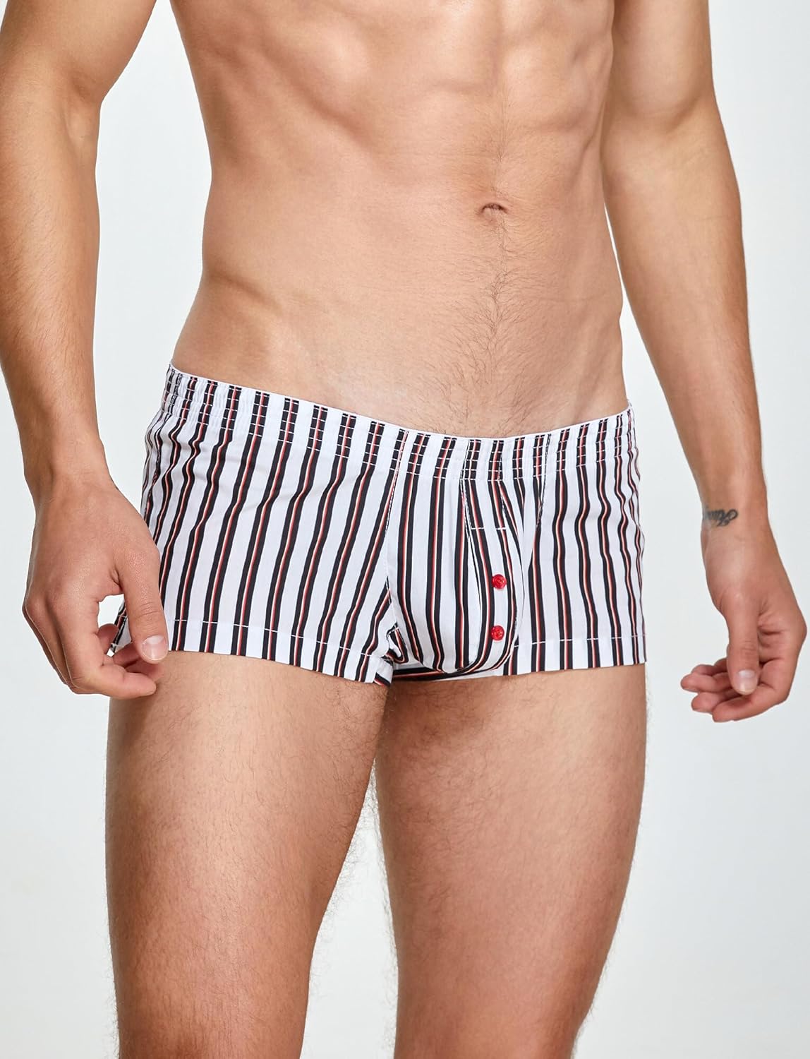 FEOYA Men's Cotton Low Rise Plaid Stripe Pants Casual Shorts Underwear Pouch Trunks Boxer Underpants