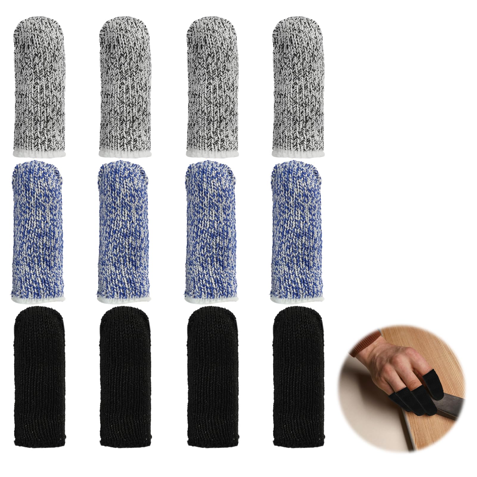 12 Pièces Doigtiers Réutilisables en Silicone, Protecteurs de Doigts Antidérapants et Respirants, Protection Résistante aux Coupures pour Cuisine, Jardinage, Sculpture - Bleu, Noir, Gris