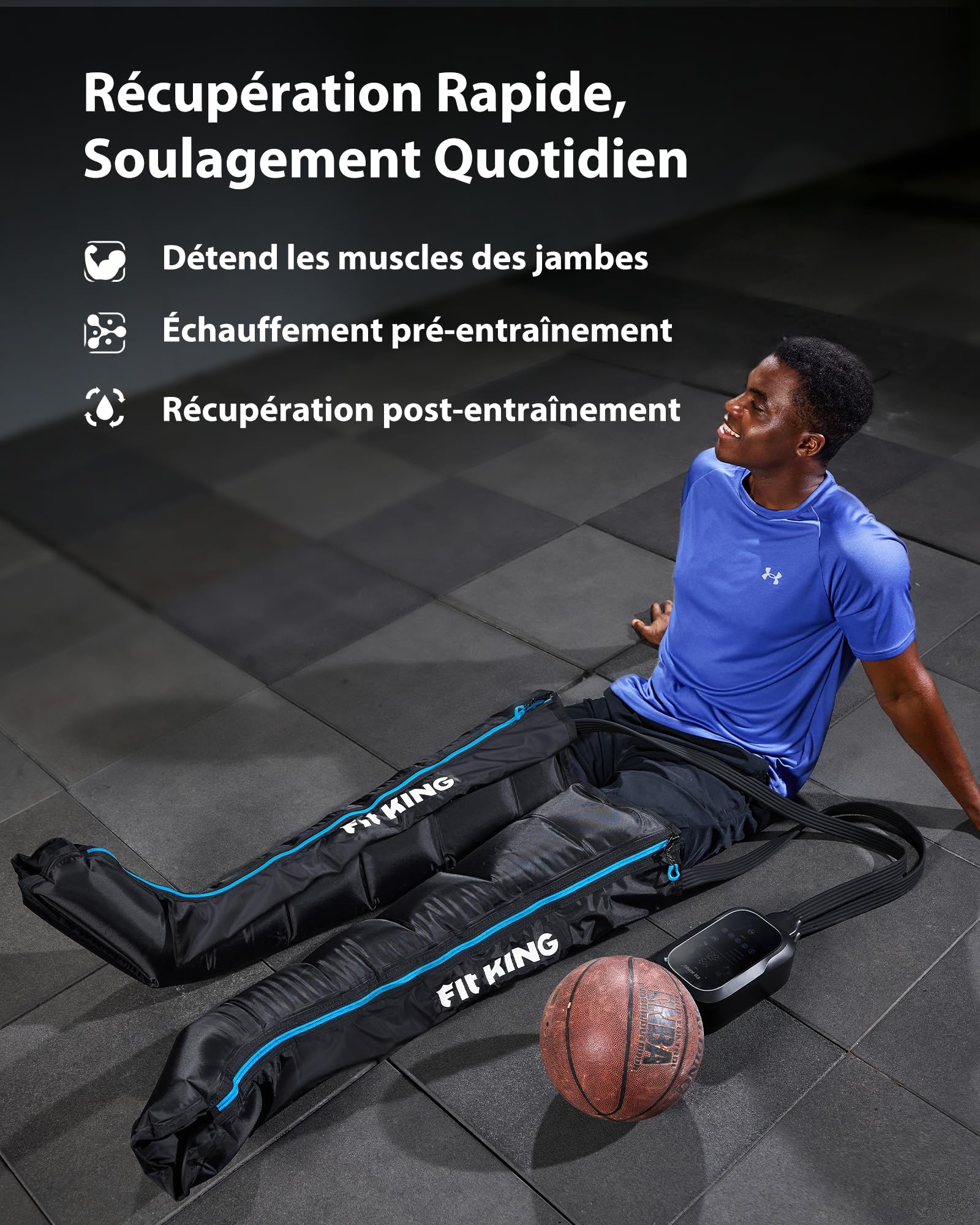 FIT KING Bottes de Pressothérapie pour Jambes Rechargeables Sans Fil - Massage par Compression 5 Zones avec Écran Tactile | Idéal pour Récupération Sportive et Détente (S)