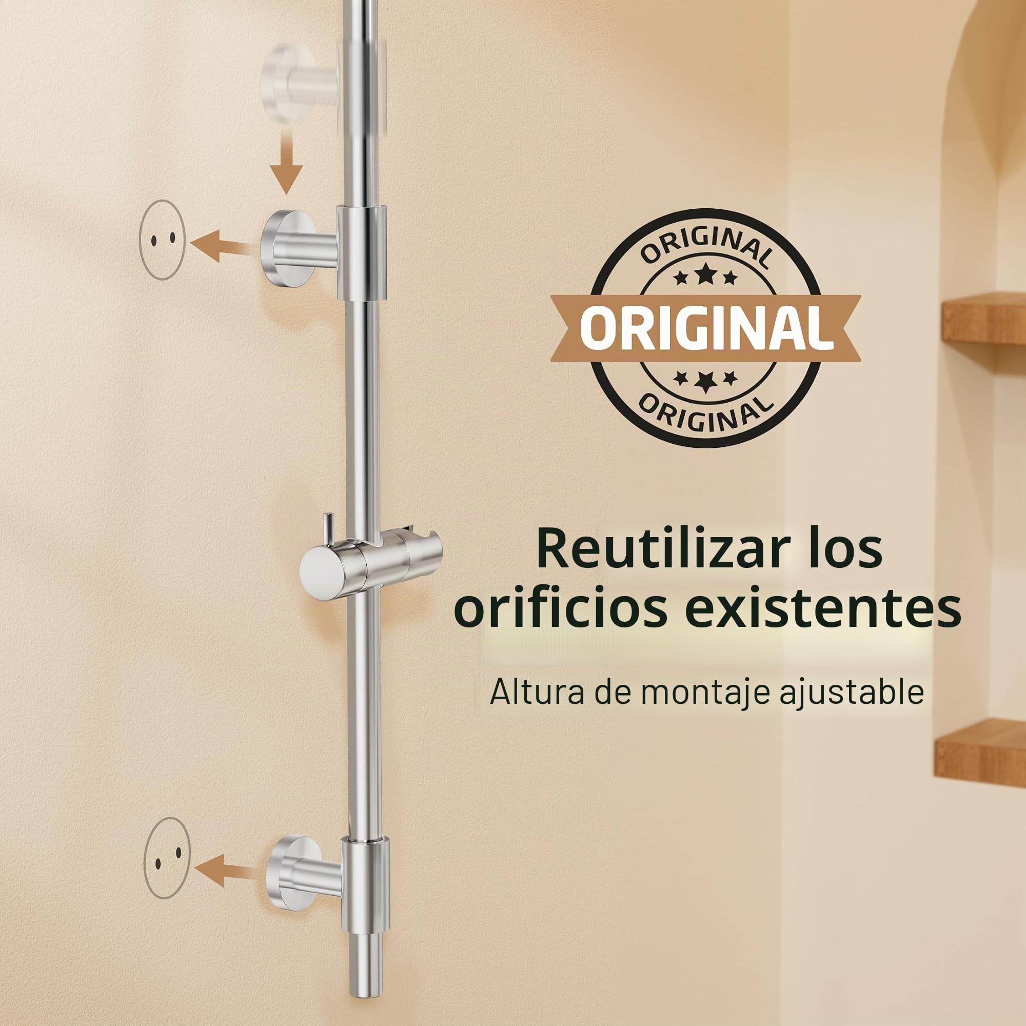 KES Barra de ducha con alcachofa de alta presión, barra 78 cm
