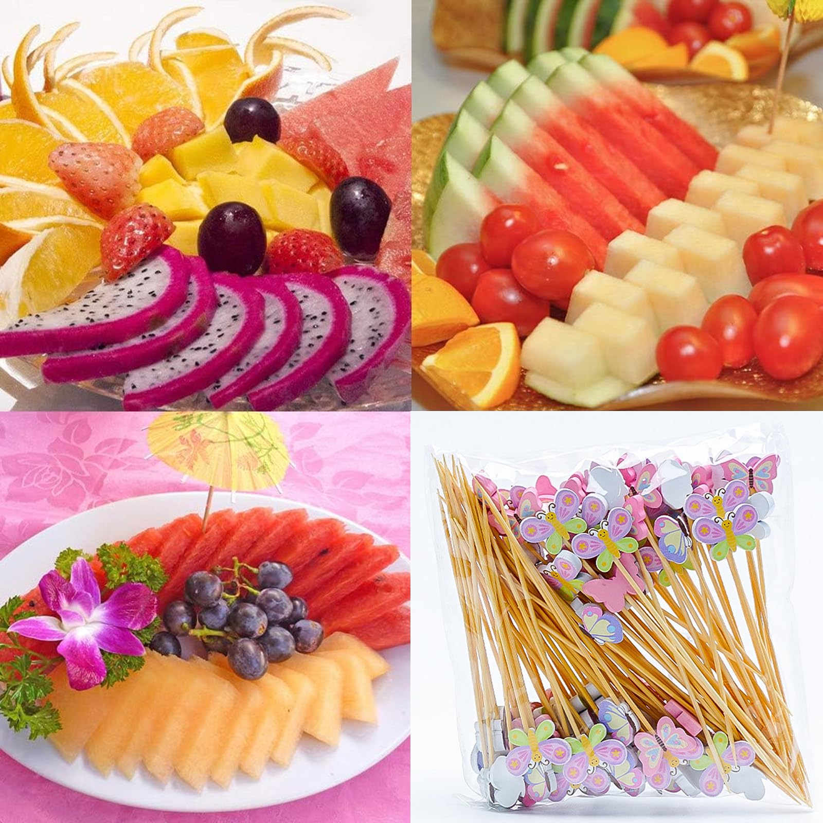100 Piques à Cocktail Papillon, Pique à Amuse-gueules Papillon, Cure-dents en Bois de 12 cm, Brochettes de Fruits pour Enfants, Brochette de Shish Kebab, Décoration de Cocktails