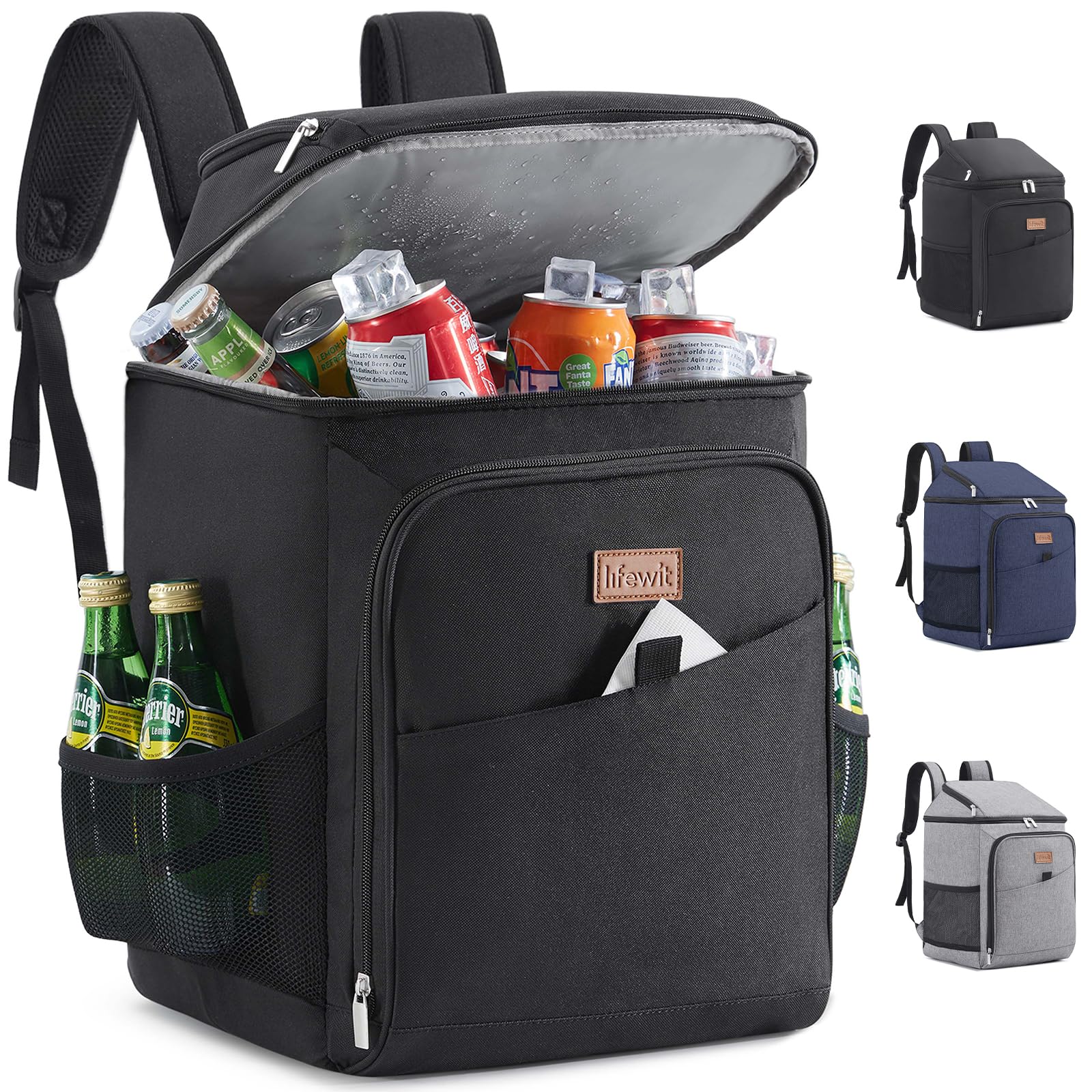 Lifewit 26L 34-Can Insulated Cooler Picnic Backpack Cool Bag, Large Picnic Bag Leakproof Portable Soft Food Cooler Box for Men Women for Outdoor, Picnic, Beach, BBQ, Camping, Travel, Family, Black