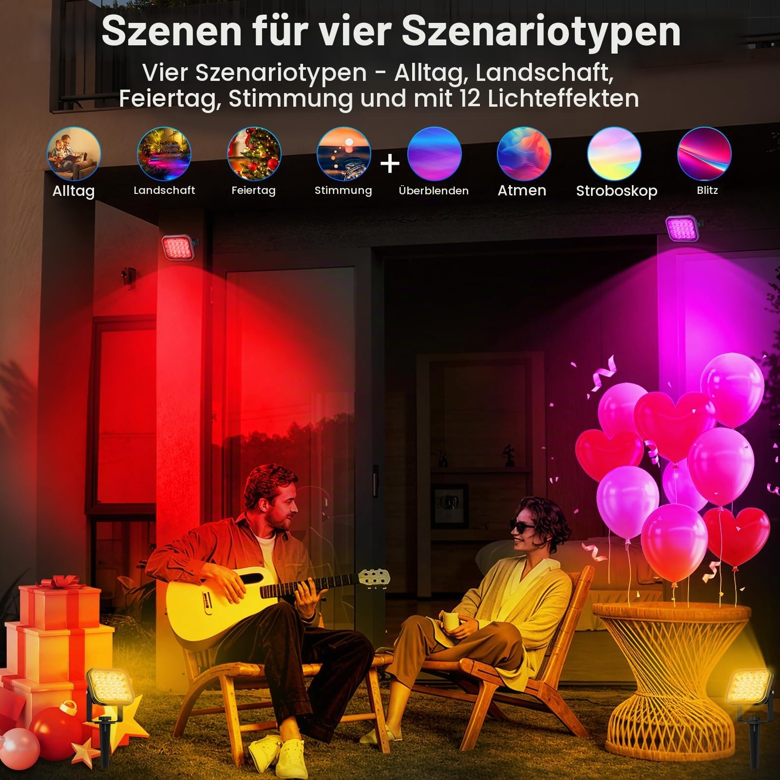 NATPOW Gartenbeleuchtung mit Strom, 4 Stück RGB Gartenleuchte mit Erdspieß, Farbwechsel Gartenstrahler mit Fernbedienung Bluetooth APP, IP65 Wasserdicht Gartenlampe für Garten Rasen Pfad Außen