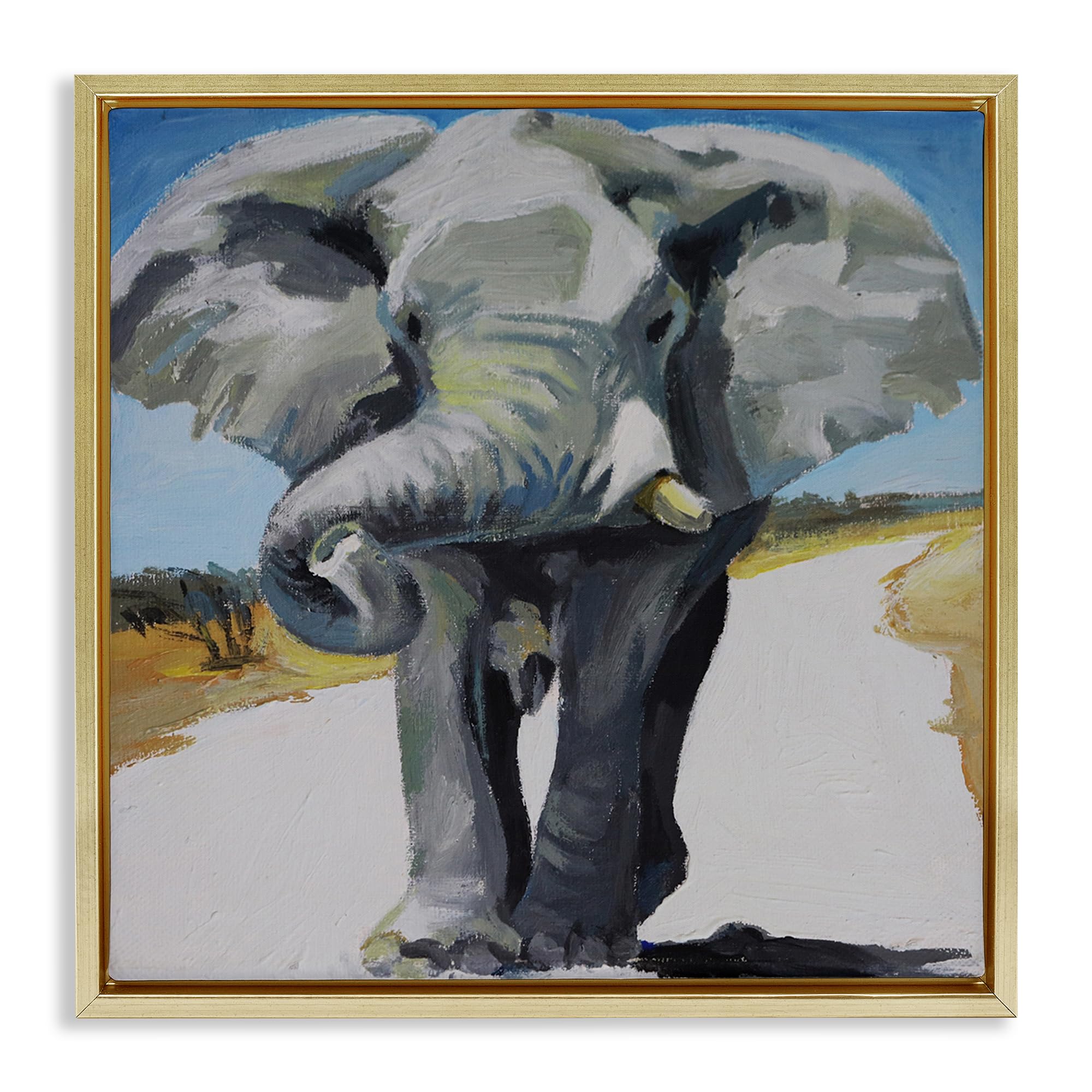 Stupell Industries Metallic Gold (Matte) 'Majestic Elephant On Path'| Floating Frame Canvas Art