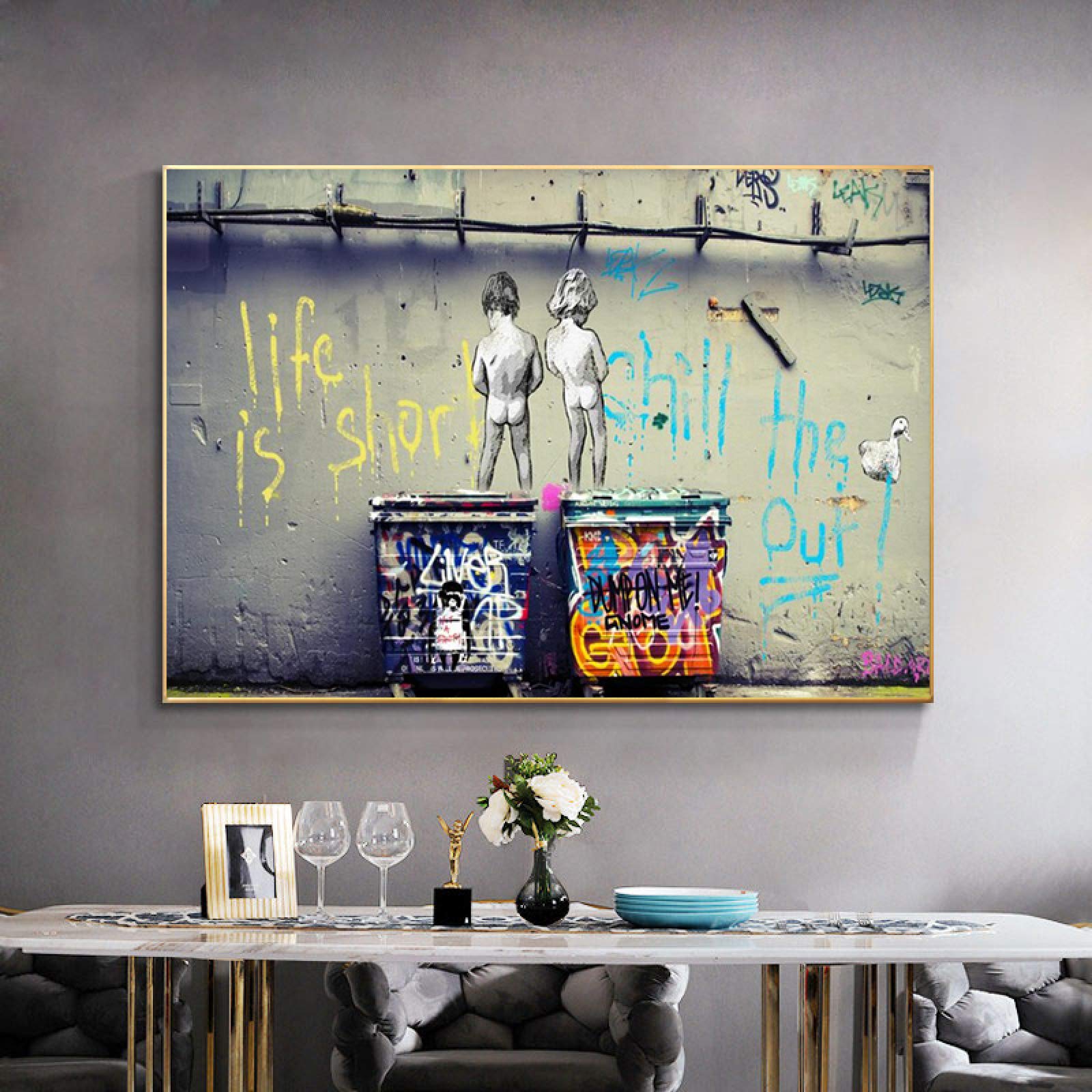GLWDMB Graffiti Art Life is Short Chill The Duck Out, pinturas en lienzo, carteles, imágenes artísticas callejeras para decoración para las paredes del salón - Enmarcado, 1 Pieza
