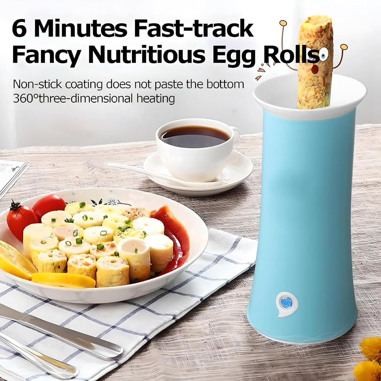Máquina eléctrica para enrollar huevos, hervidor de huevos antiadherente con calentamiento de 360 grados, máquina multiusos para cocinar salchichas y tortillas para el desayuno en el hogar blue