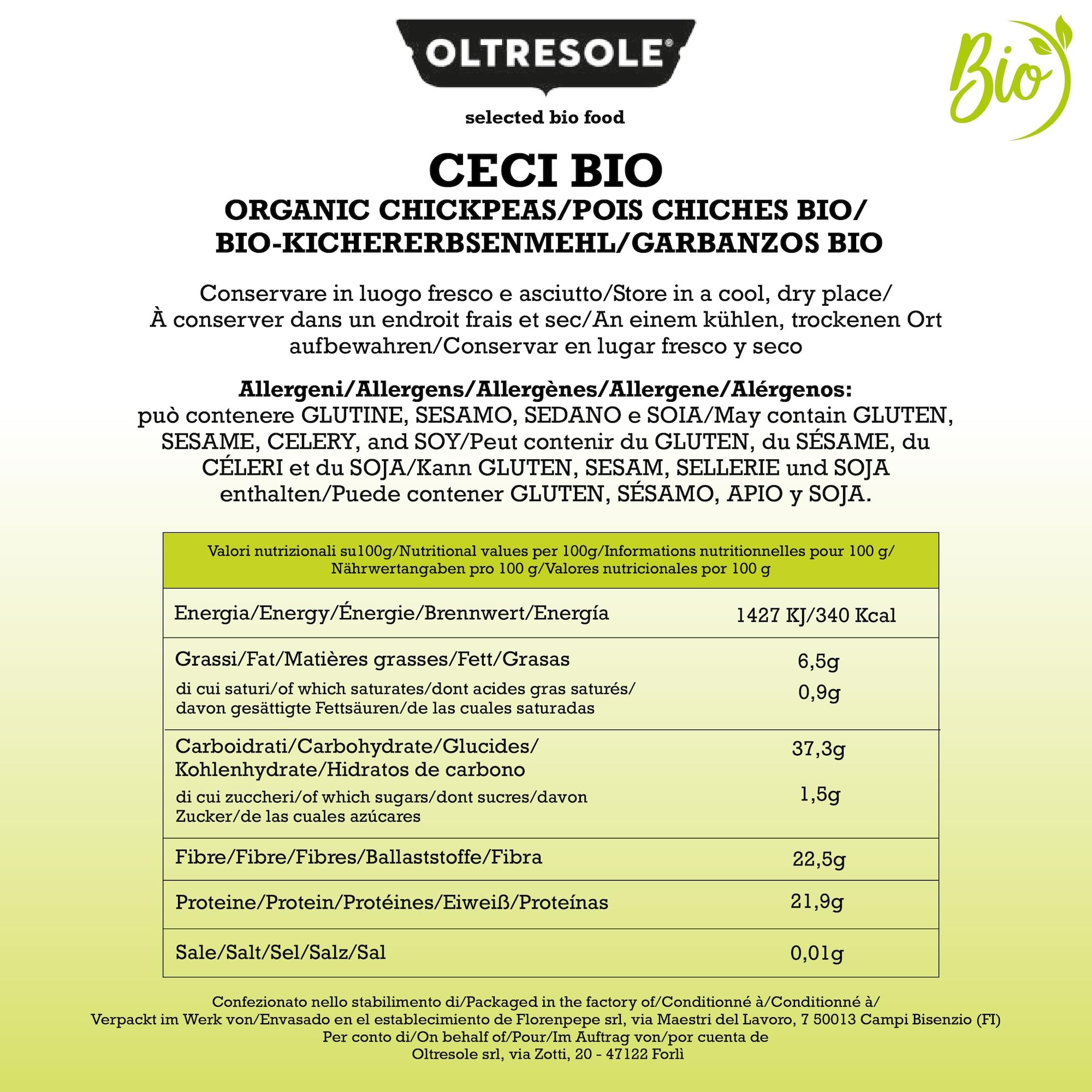 Oltresole, Garbanzos Ecológicos 5 Kg, Legumbres Secas Ecológicas de Cultivo Controlado, Excelente para Sopas, Ensaladas, Verduras y Recetas Saludables, Tamaño Conveniente