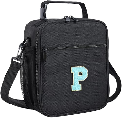 Miniatura 25 de ELEFOCUS Lonchera aislada con inicial para mujeres y hombres, bolsa de almuerzo personalizada con monograma con correa de hombro ajustable para