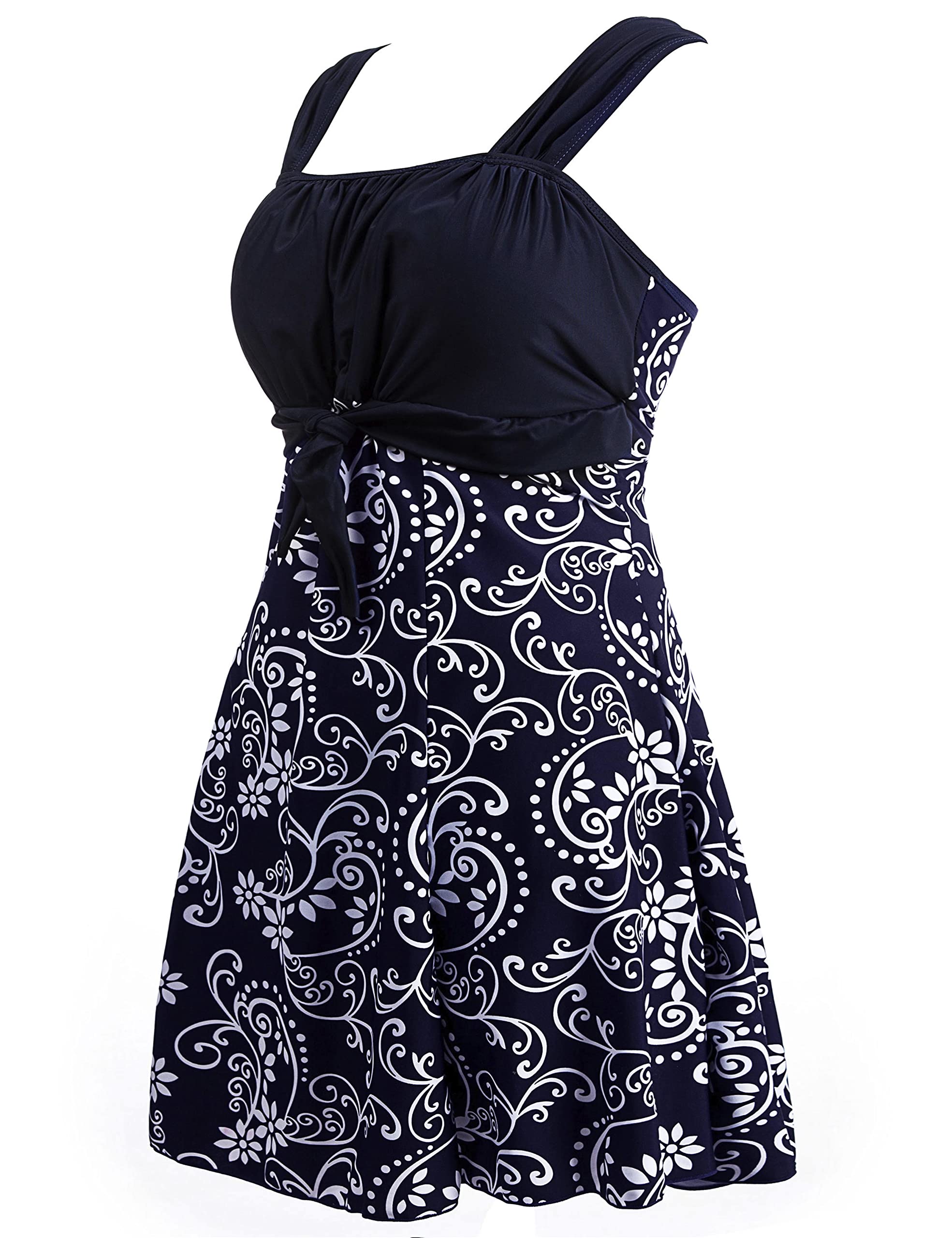 Wantdo Costume da Bagno Plus Size a Vita Alta Costume Intero con Gonna Estate Elegante Vestito Floreale Donna per Mare e Spiaggia 1 Pezzo