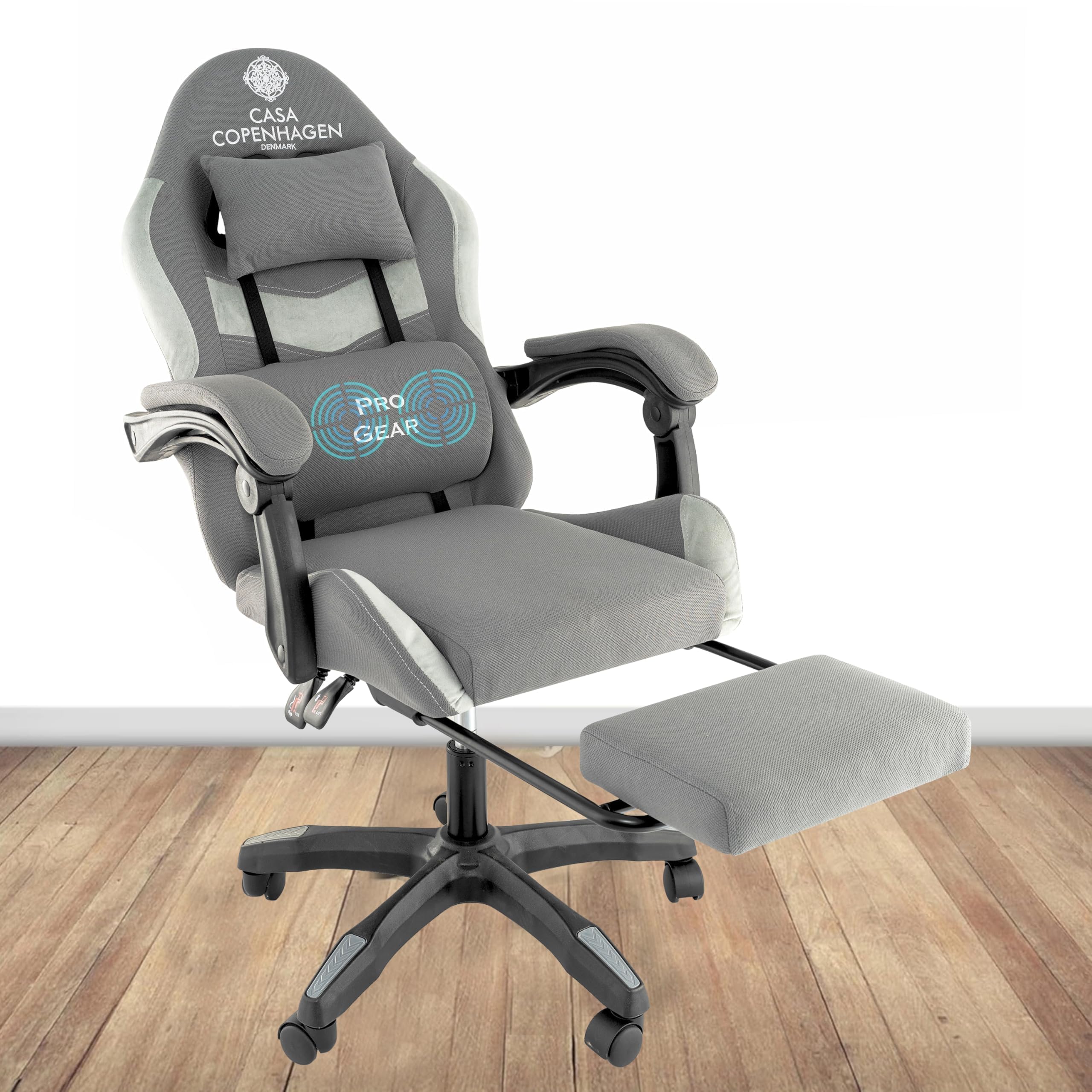 Casa Copenhagen Designed in Denmark, High-Back Fabric Gaming Ergonomic Chair with Advanced Mechanism & Electric Back Massager, Luxurious Memory Foam Seating & Multi Function Arm-Rest - Grey & Grey