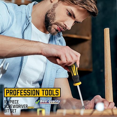 Miniatura 5 de Amartisan Juego de destornilladores magnéticos de 10 piezas, 5 Phillips y 5 puntas ranuradas Juego de destornilladores profesionales con agarre