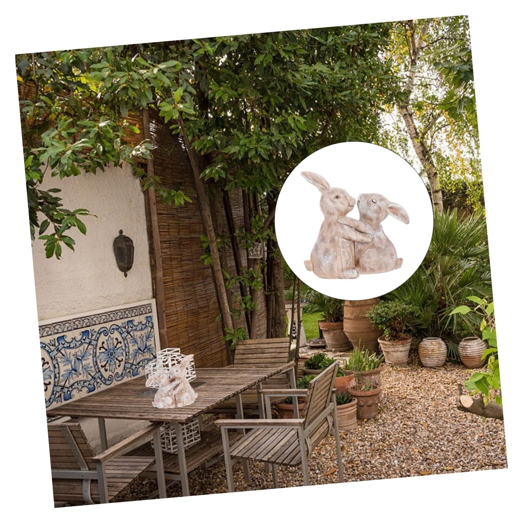 Arredo da giardino Coppia di figurine conigli Statue da giardino in resina Sculture realistiche animali amorevoli da esterno