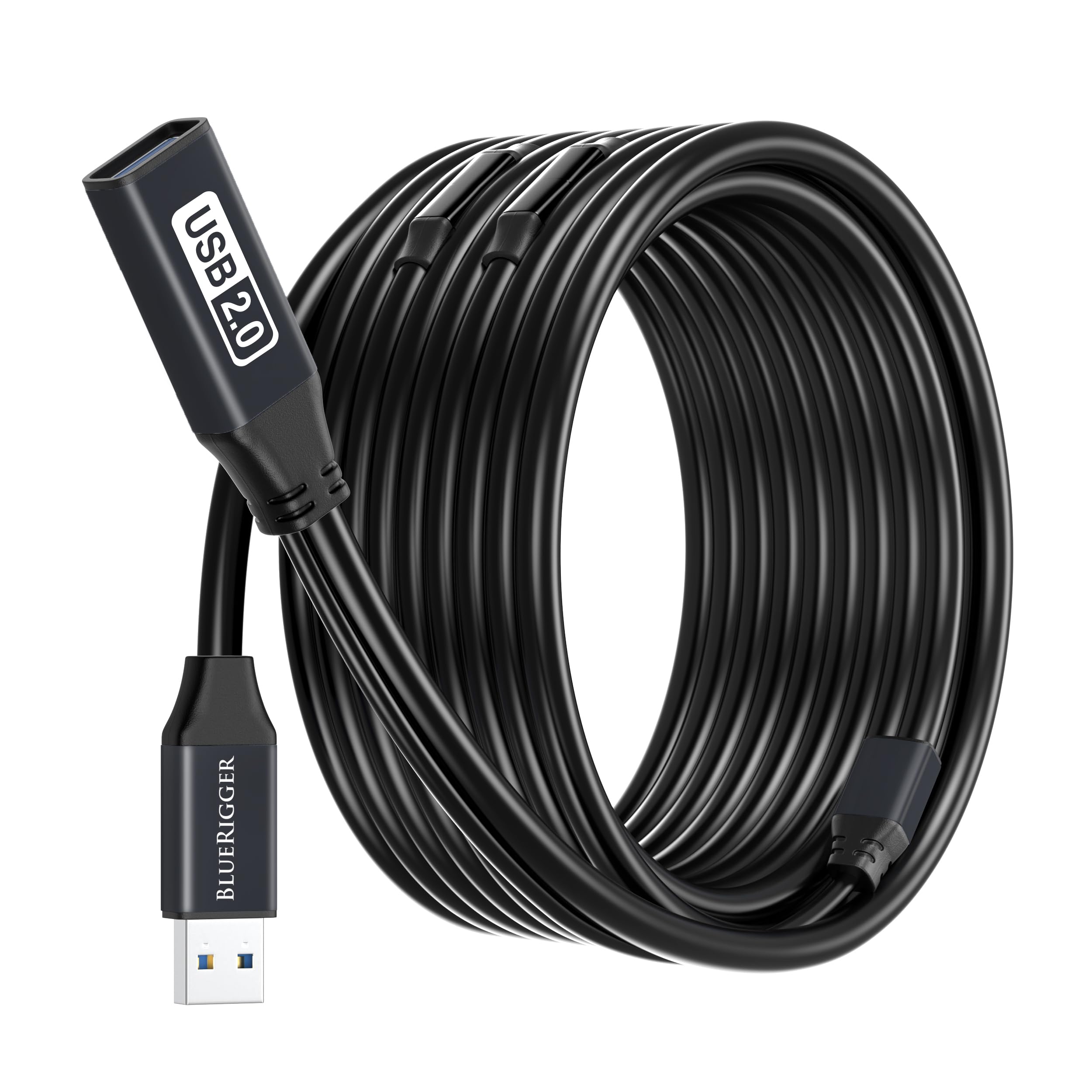 BlueRigger, Cavo prolunga USB, 22 m, prolunga USB 2.0 attiva, ripetitore maschio a femmina, cavo di trasferimento dati per console di gioco, stampanti, fotocamere, tastiere, dischi rigidi
