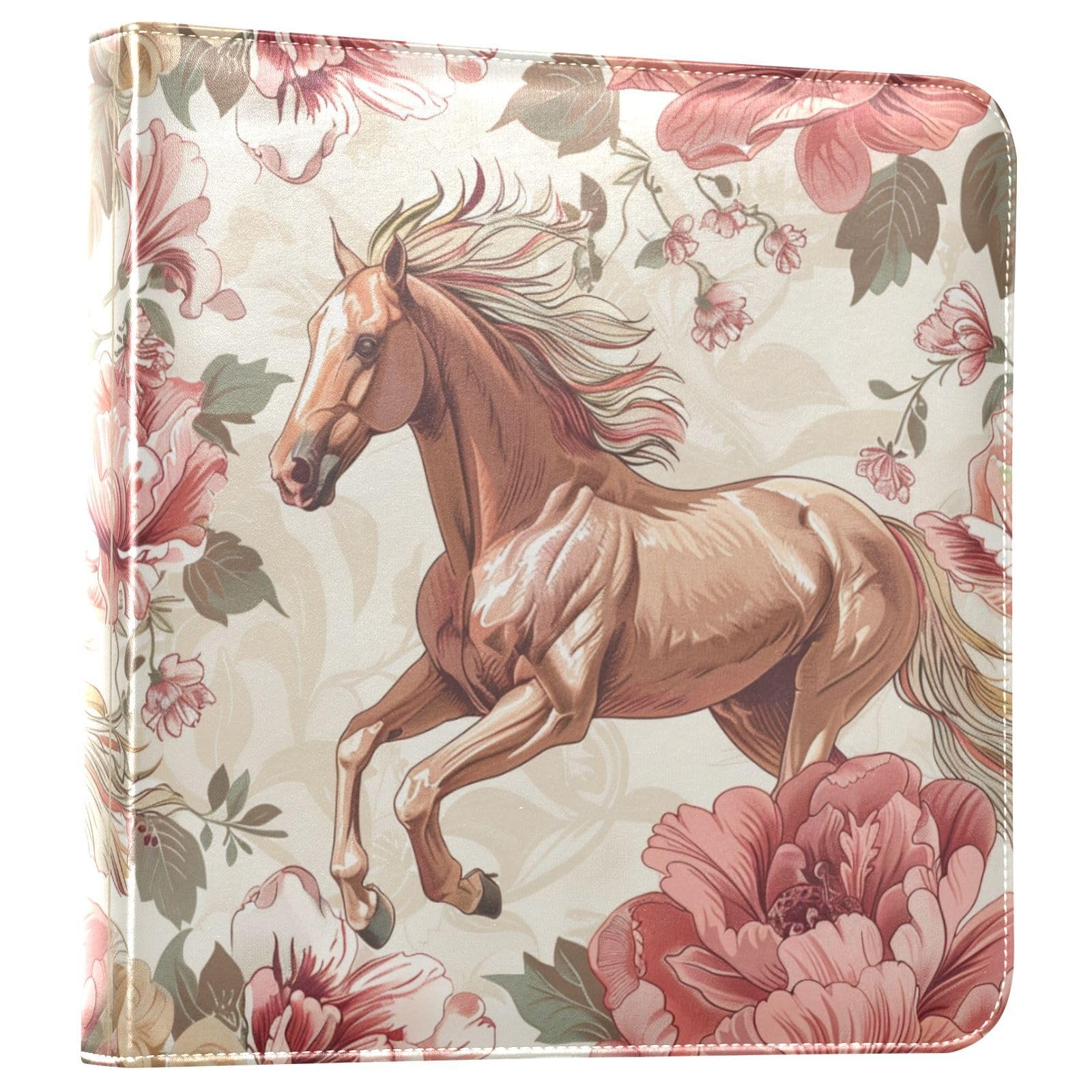 JIPONI Floral Horse Large Photo Album, DIY Leather Cover Scrapbook Albums for 4x6 5x7 6x8 Pictures, Self Adhesive Memory Book for Wedding, Baby, Family