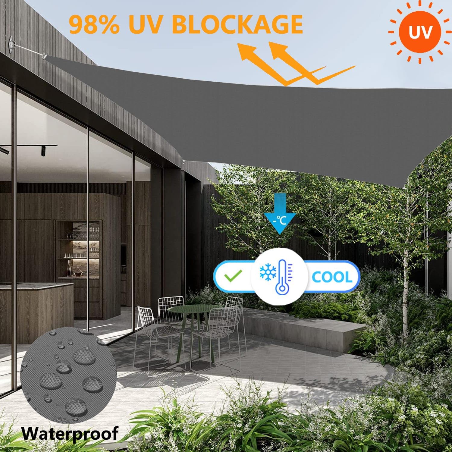 Voiles Ombrages Rectangulaire Imperméable Bache Ombrages Toiles D'ombrages Filet Ombrages Protection Solaire Polyester pour Jardins Balcons Terrasses avec Anneau D et Cordons Gris Foncé 3x5M