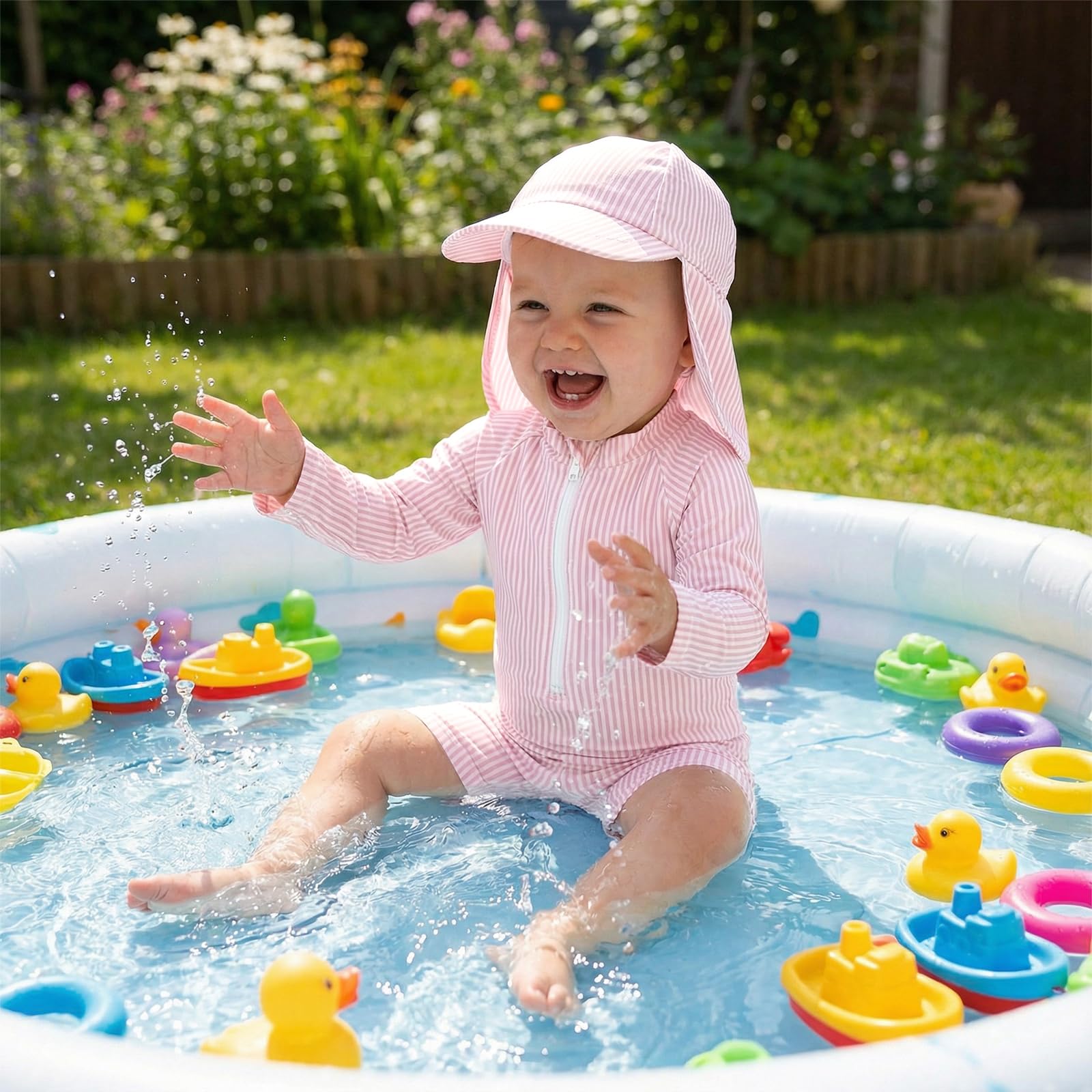 JiAmy Maillot de bain une pièce pour garçons et filles - Protection UV - Avec chapeau de soleil