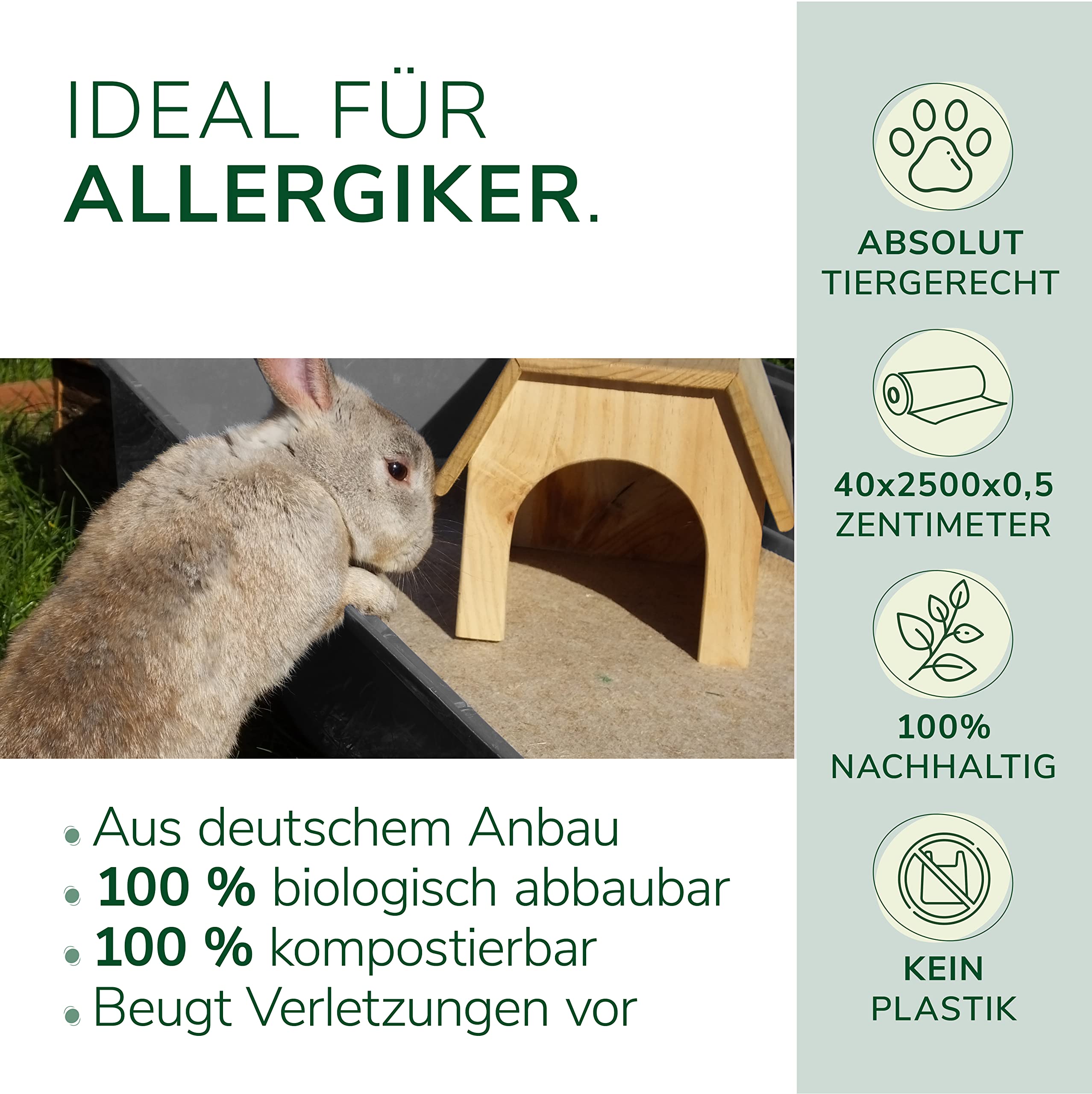 Natursache Nagermatte aus Hanf, Meterware, 0,40 m x 25,00 m x 0,5 cm I Zuschneidbare Hanfmatten für Hasenstall, Kaninchenhaus, Hamsterkäfig I Bodenabdeckung für Käfige, Laufställe, Höhlen